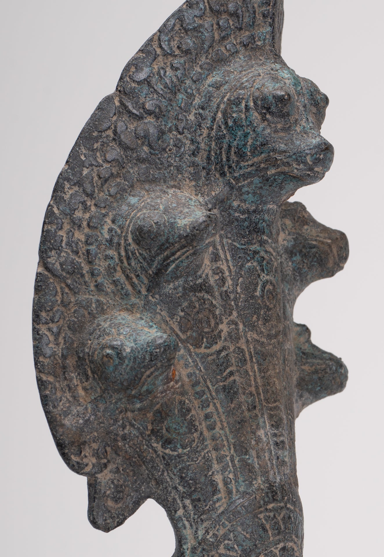 Naga Statue - Antique Khmer Style Bronze Protective Naga, Snake or Serpent Statue - 29cm/12"