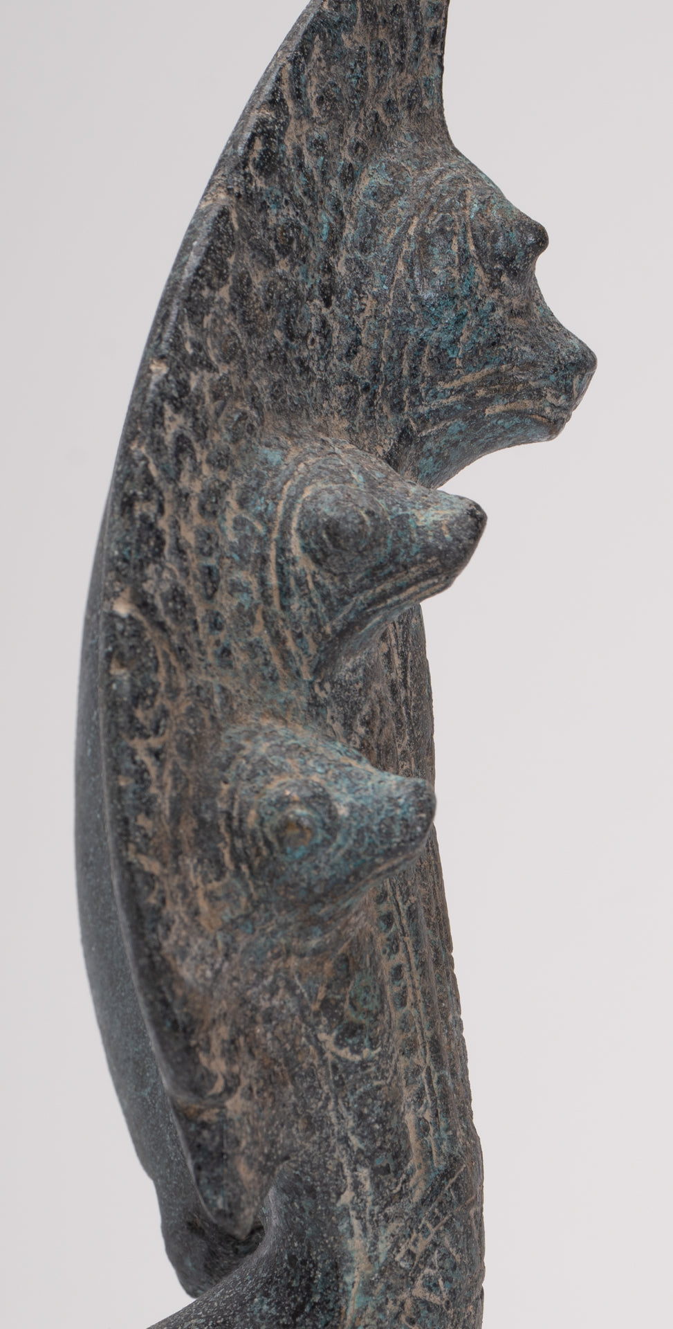 Naga Statue - Antique Khmer Style Bronze Protective Naga, Snake or Serpent Statue - 29cm/12"