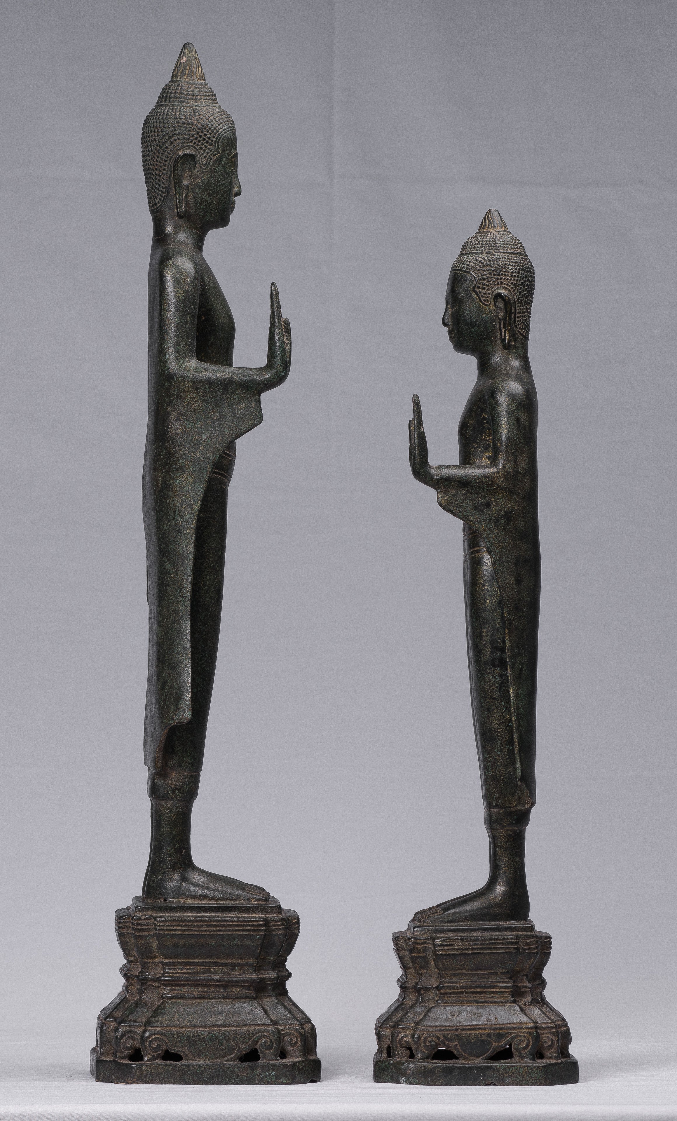 Estatuas de Buda - Estatuas de Buda de Buda de Bronce de Bronce de Estado Jemer Antiguo (par) - 62 cm/25 "