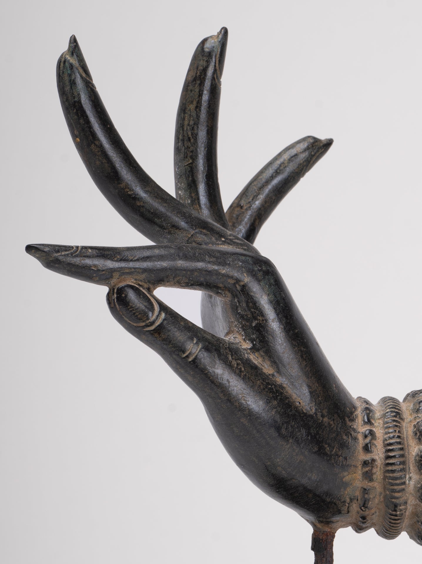 Mounted Antique Thai Style Southeast Asia Bronze Thai Teaching Hand - 24cm/10"