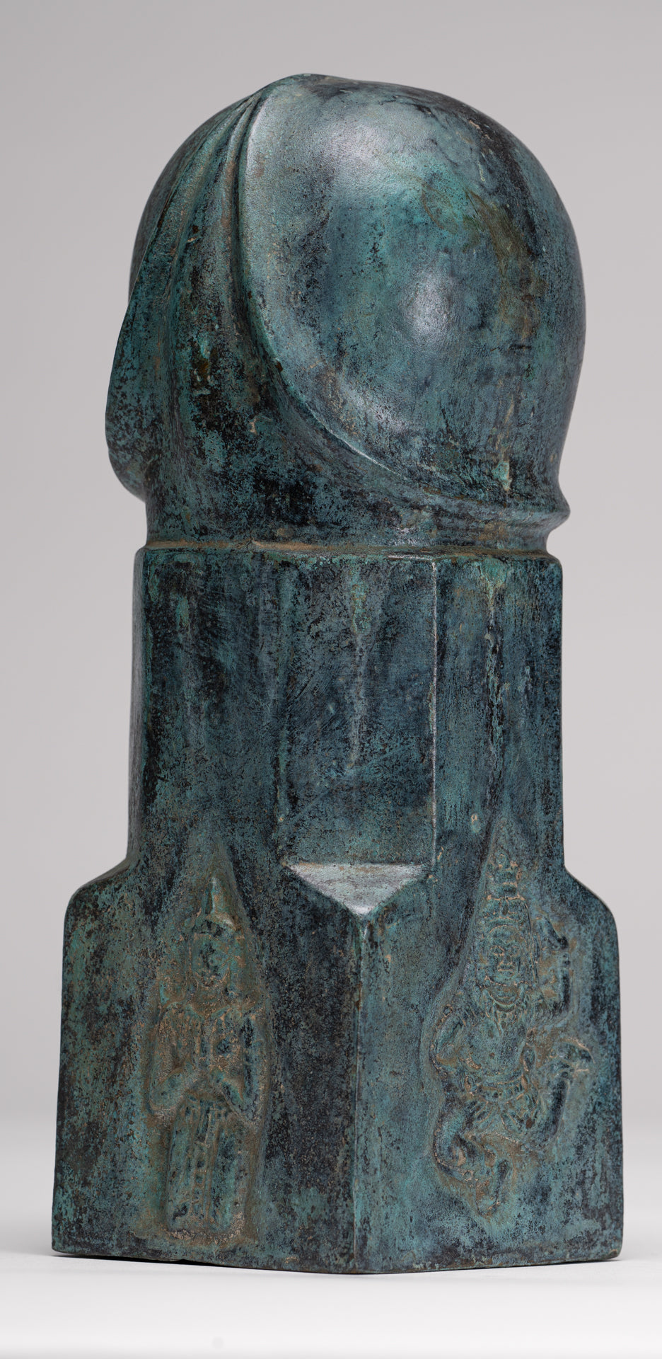 Antique Khmer Style Verdigris Bronze Apsara Linga / Lingnum - 23cm/9"