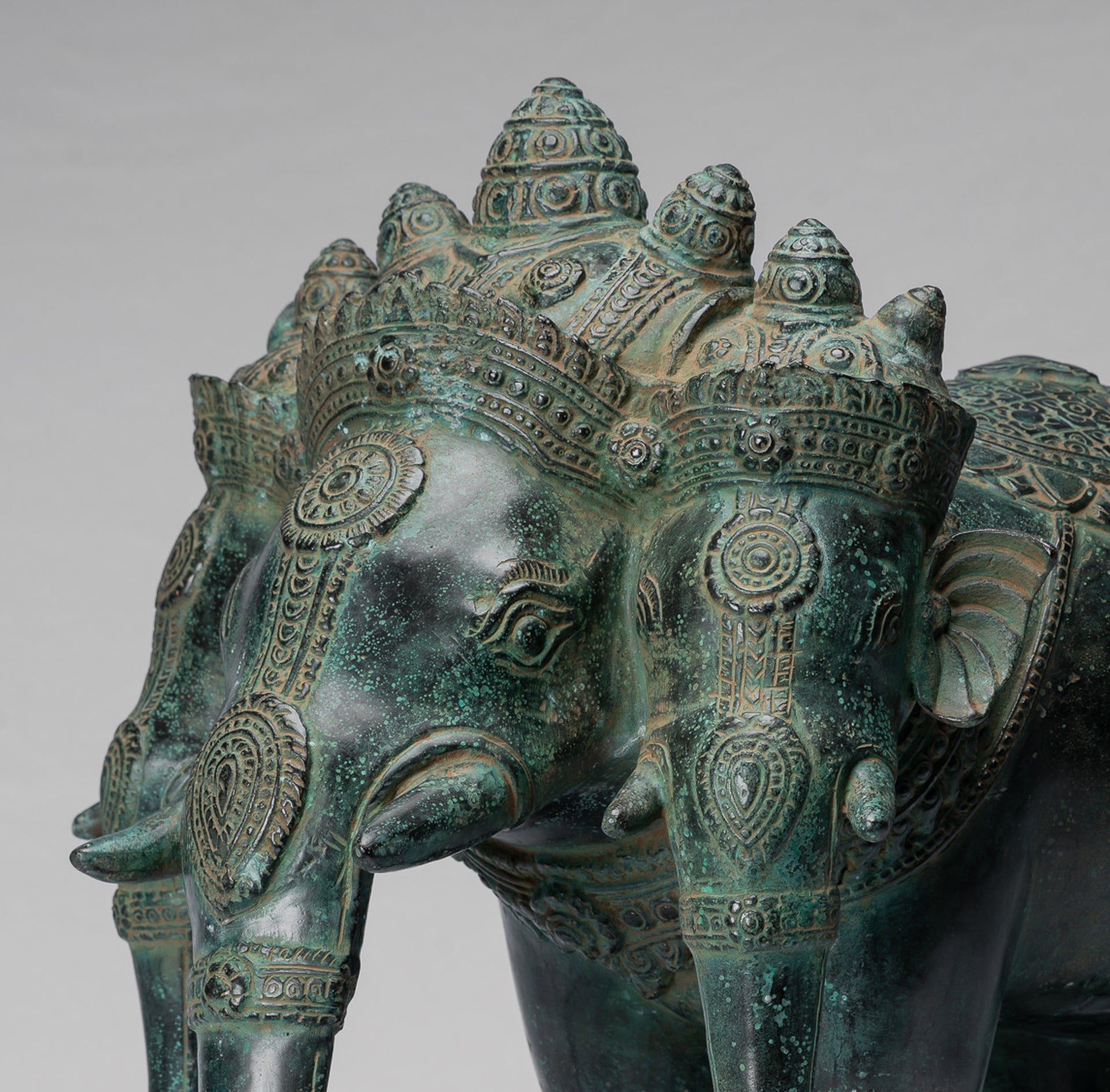 Antique Khmer Style Bronze Erawan Airavata or Elephant Statue - 44cm/18" Tall