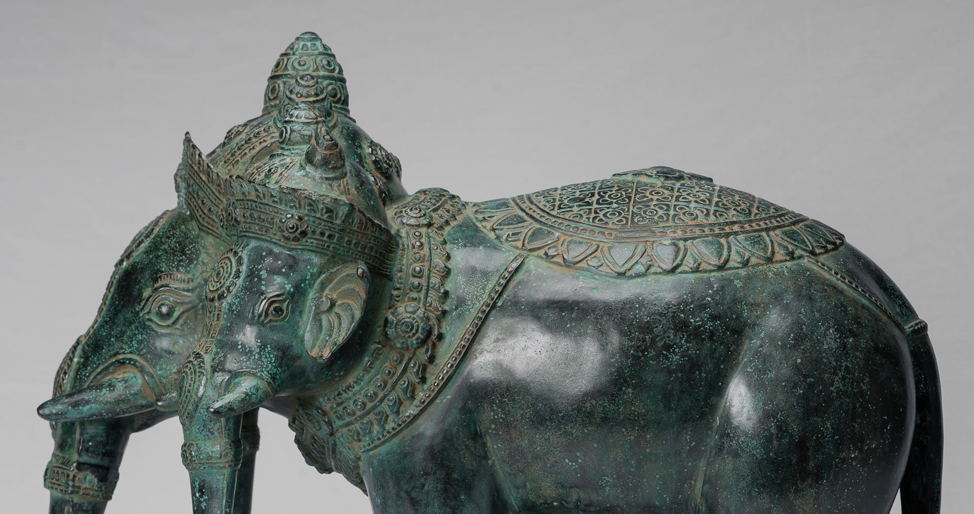 Antique Khmer Style Bronze Erawan Airavata or Elephant Statue - 44cm/18" Tall