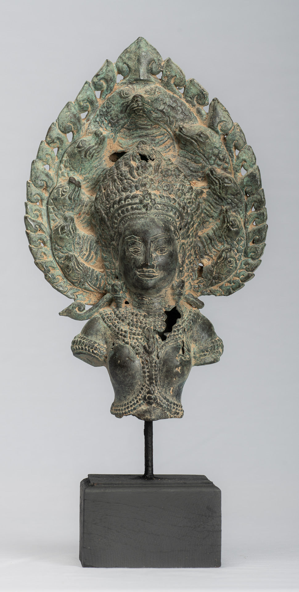 Apsara - Antique Khmer Style Bronze Angkor Wat Apsara & Naga Statue - 36 cm/14 "