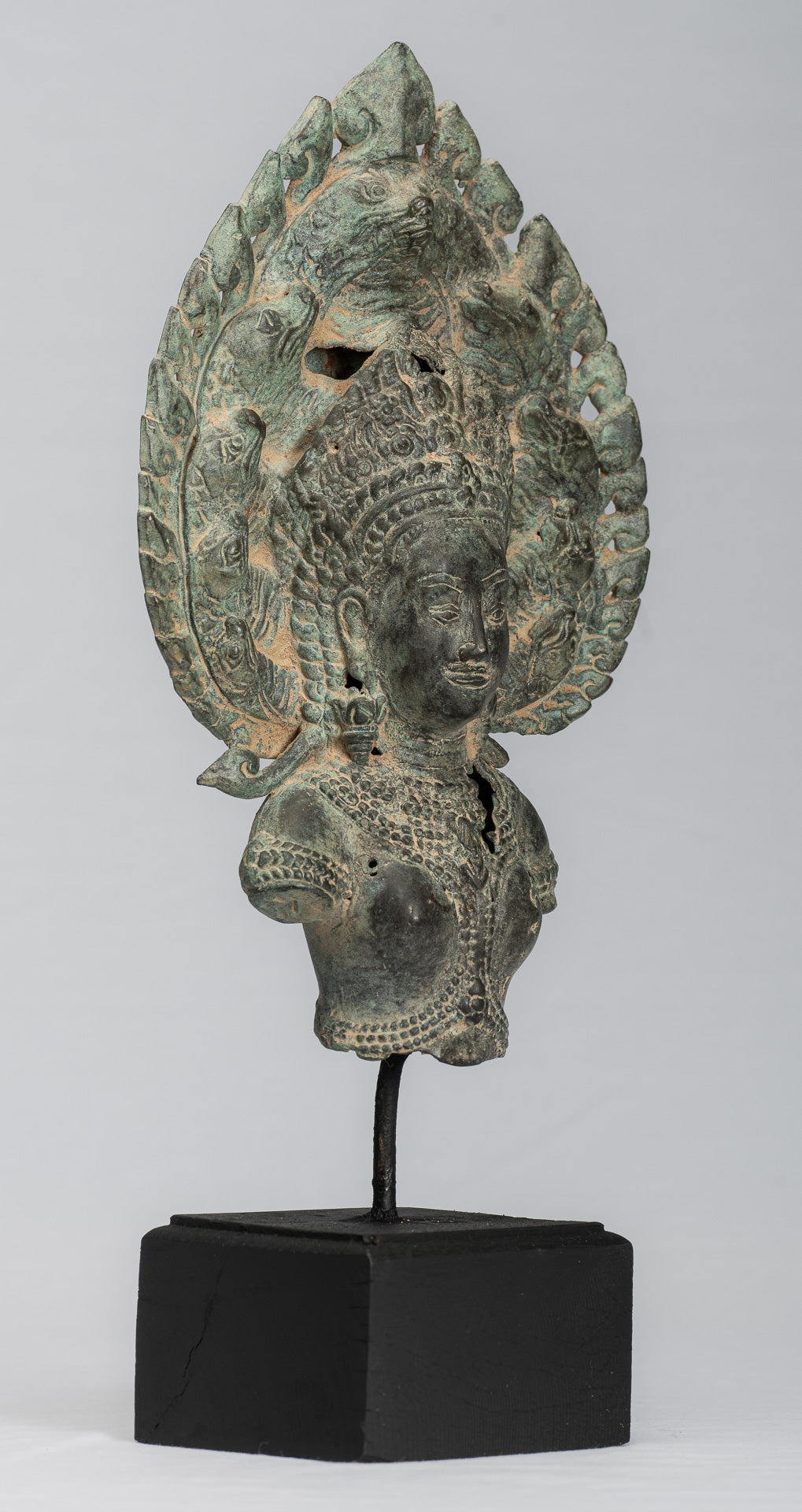 Apsara - Antique Khmer Style Bronze Angkor Wat Apsara & Naga Statue - 36 cm/14 "