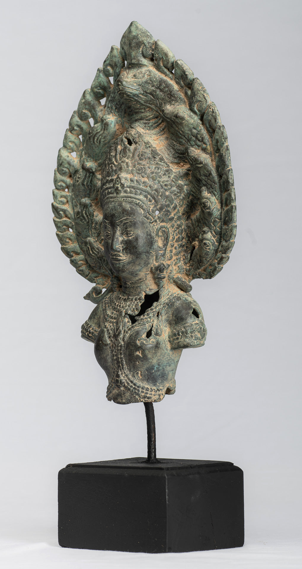 Apsara - Antique Khmer Style Bronze Angkor Wat Apsara & Naga Statue - 36 cm/14 "