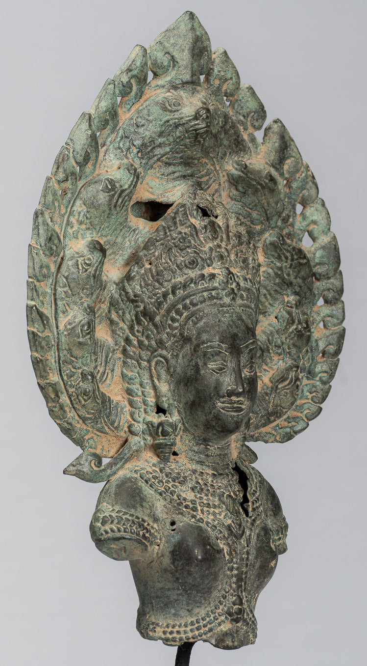 Apsara - Antique Khmer Style Bronze Angkor Wat Apsara & Naga Statue - 36 cm/14 "