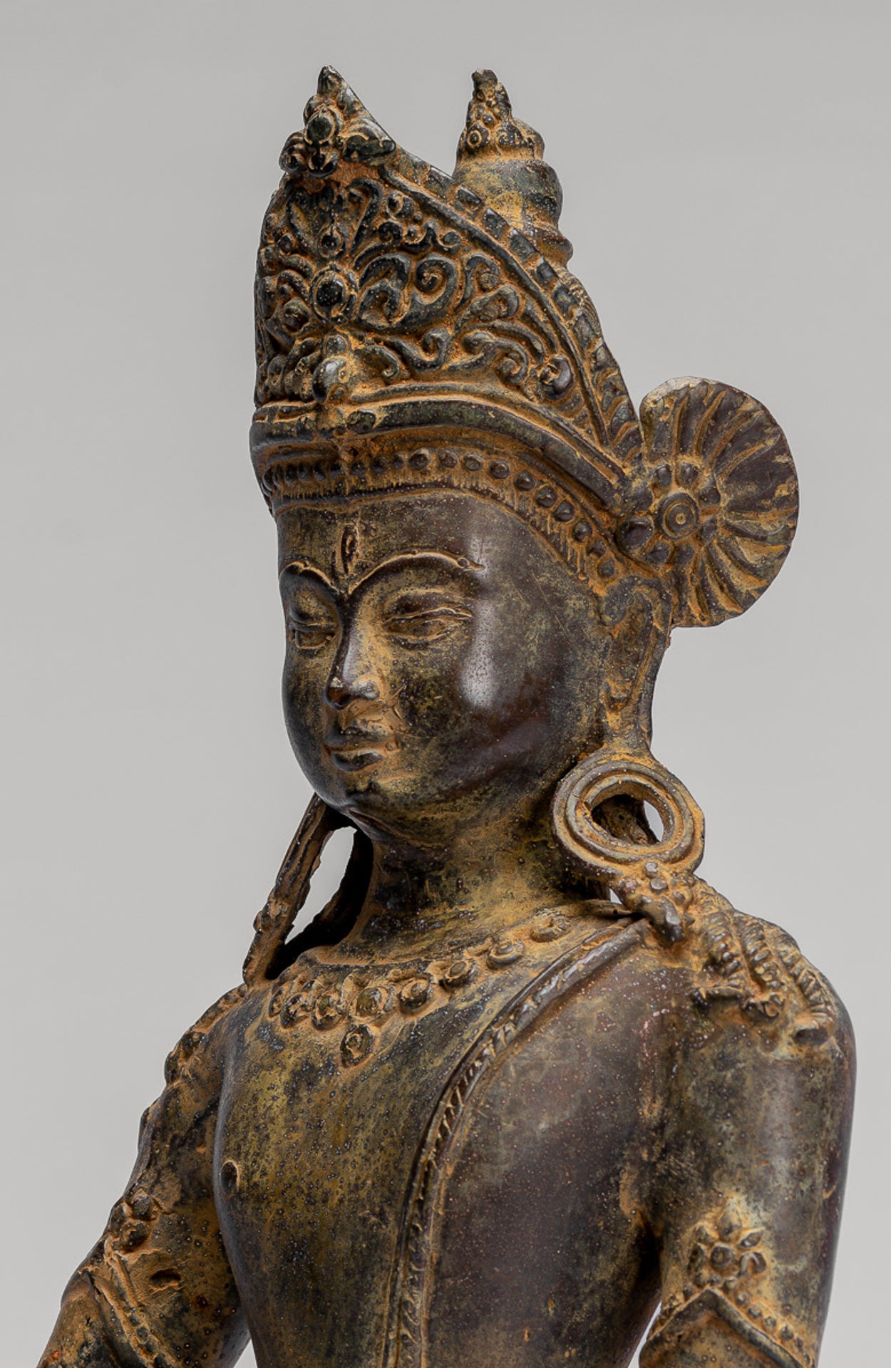 Tara Statue - Antique Java Style Indonesian Bronze Devi Tara Statue - 25cm/10"