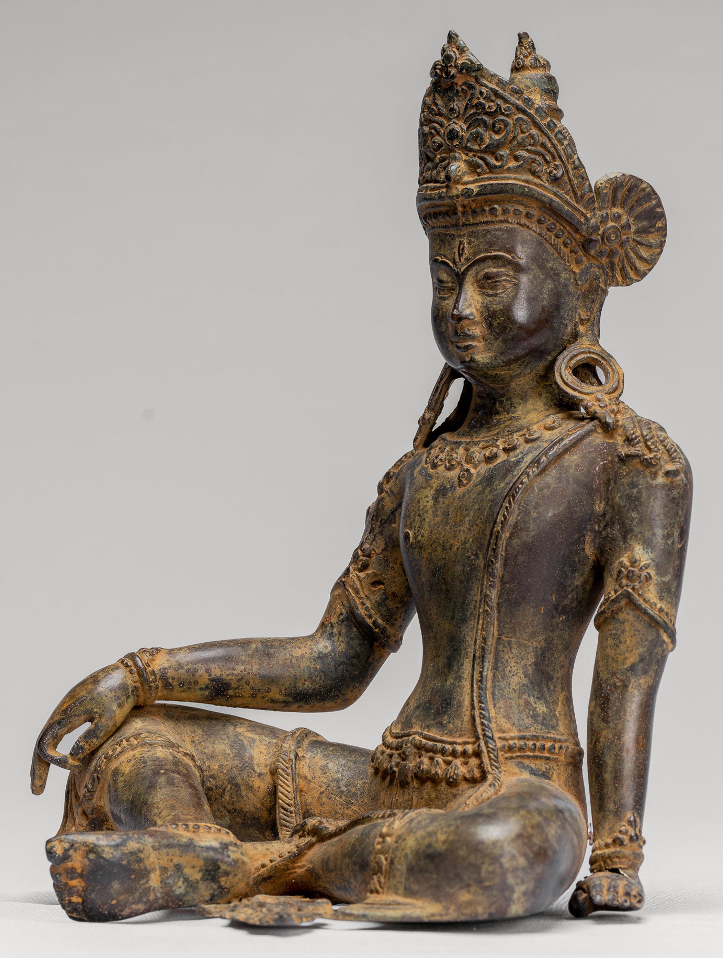 Tara Statue - Antique Java Style Indonesian Bronze Devi Tara Statue - 25cm/10"