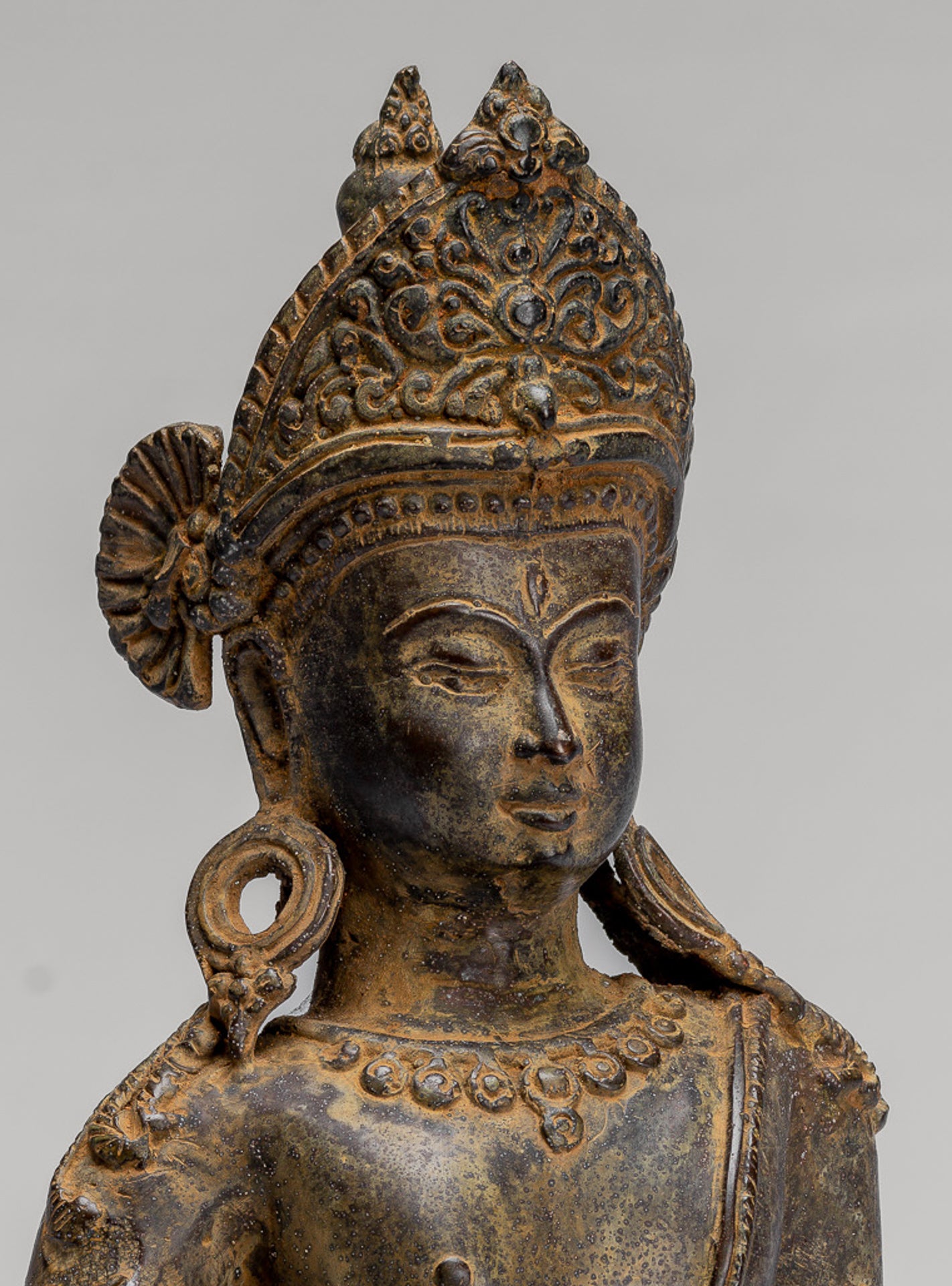 Tara Statue - Antique Java Style Indonesian Bronze Devi Tara Statue - 25cm/10"