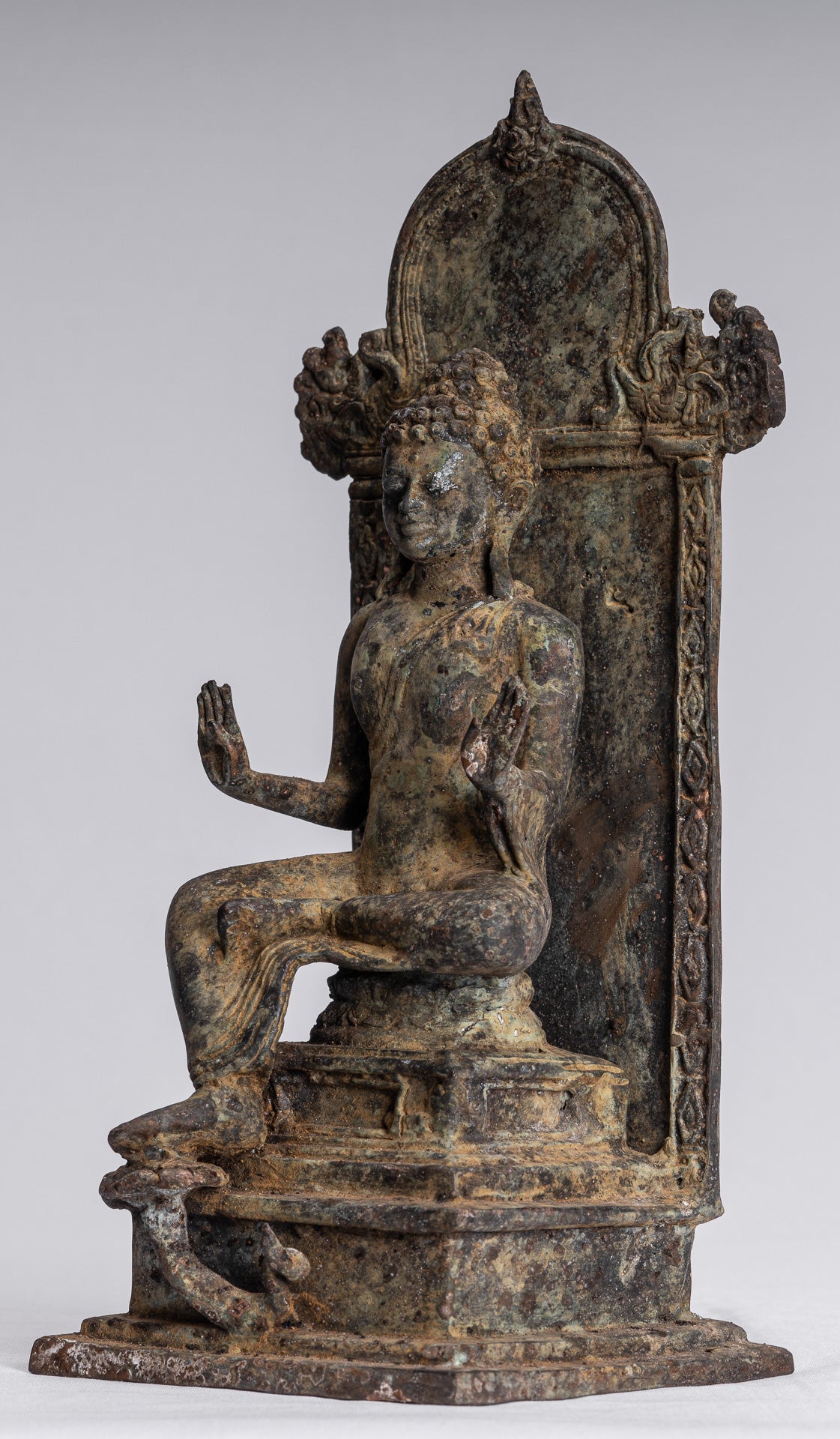 Buddha Statue - Antique Indonesian Style Bronze Javanese Protection Buddha Statue - 28cm/11"