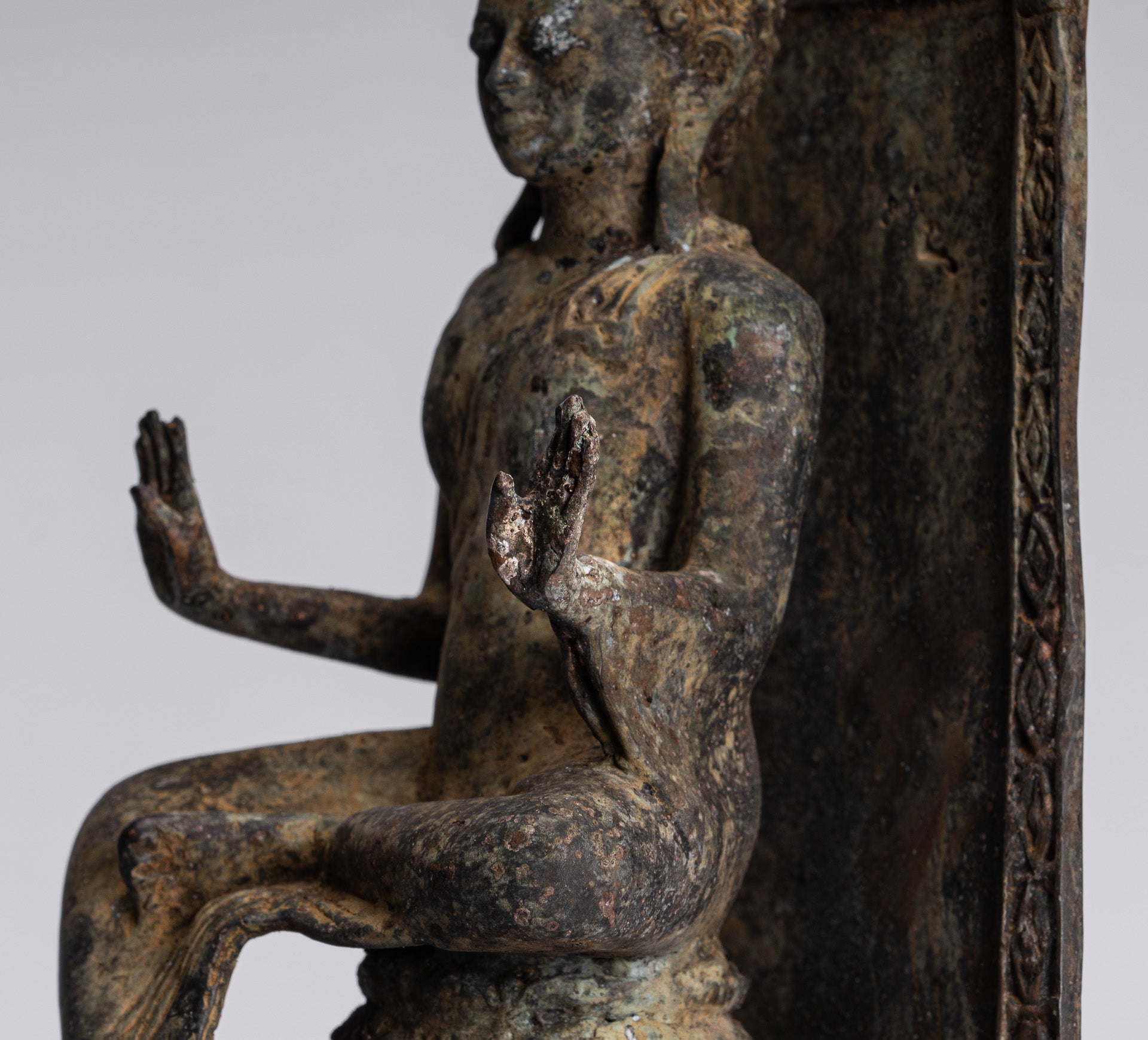 Buddha Statue - Antique Indonesian Style Bronze Javanese Protection Buddha Statue - 28cm/11"