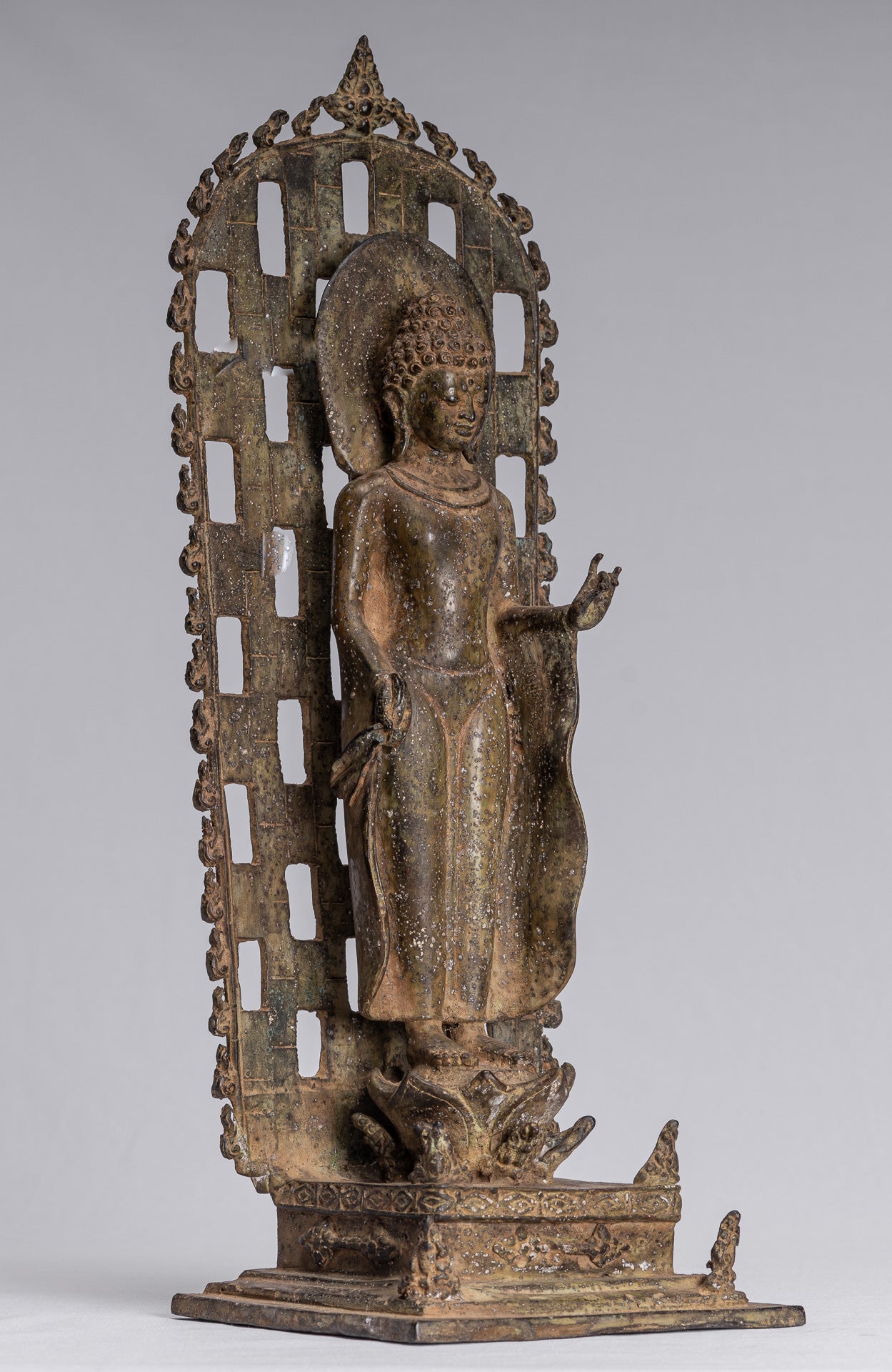 Statua Buddha - Antique in stile indonesiano Bronzo in piedi Java Teaching Buddha Statue - 39cm/16 "