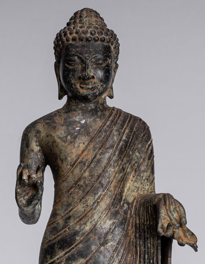 Statue de Bouddha – Bouddha d'enseignement javanais en bronze de style indonésien antique – 40 cm/16"