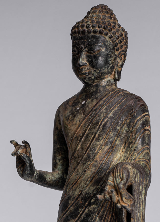 Statue de Bouddha – Bouddha d'enseignement javanais en bronze de style indonésien antique – 40 cm/16"