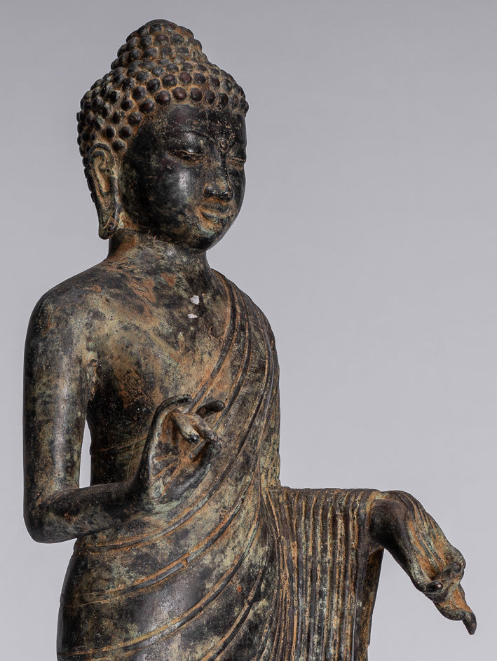 Statue de Bouddha – Bouddha d'enseignement javanais en bronze de style indonésien antique – 40 cm/16"