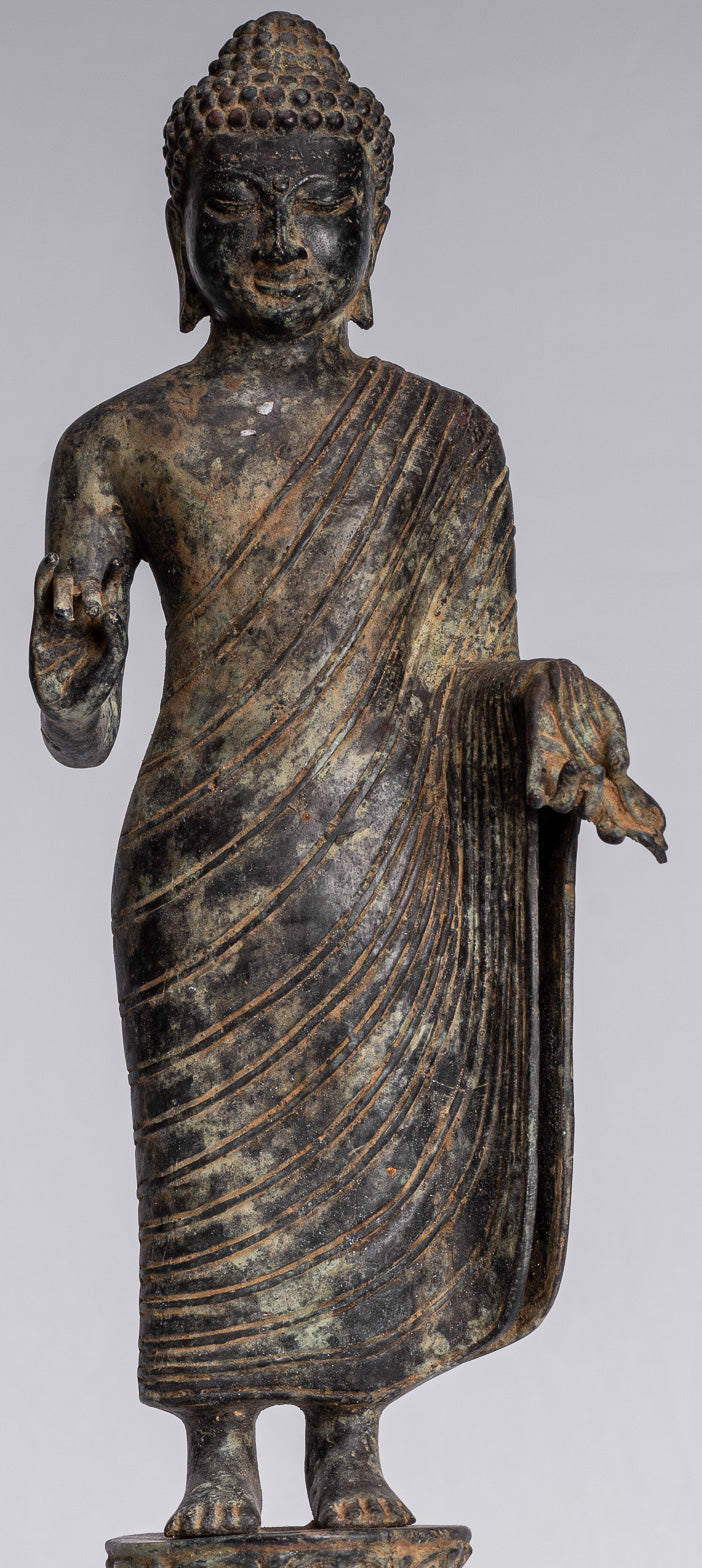 Statue de Bouddha – Bouddha d'enseignement javanais en bronze de style indonésien antique – 40 cm/16"