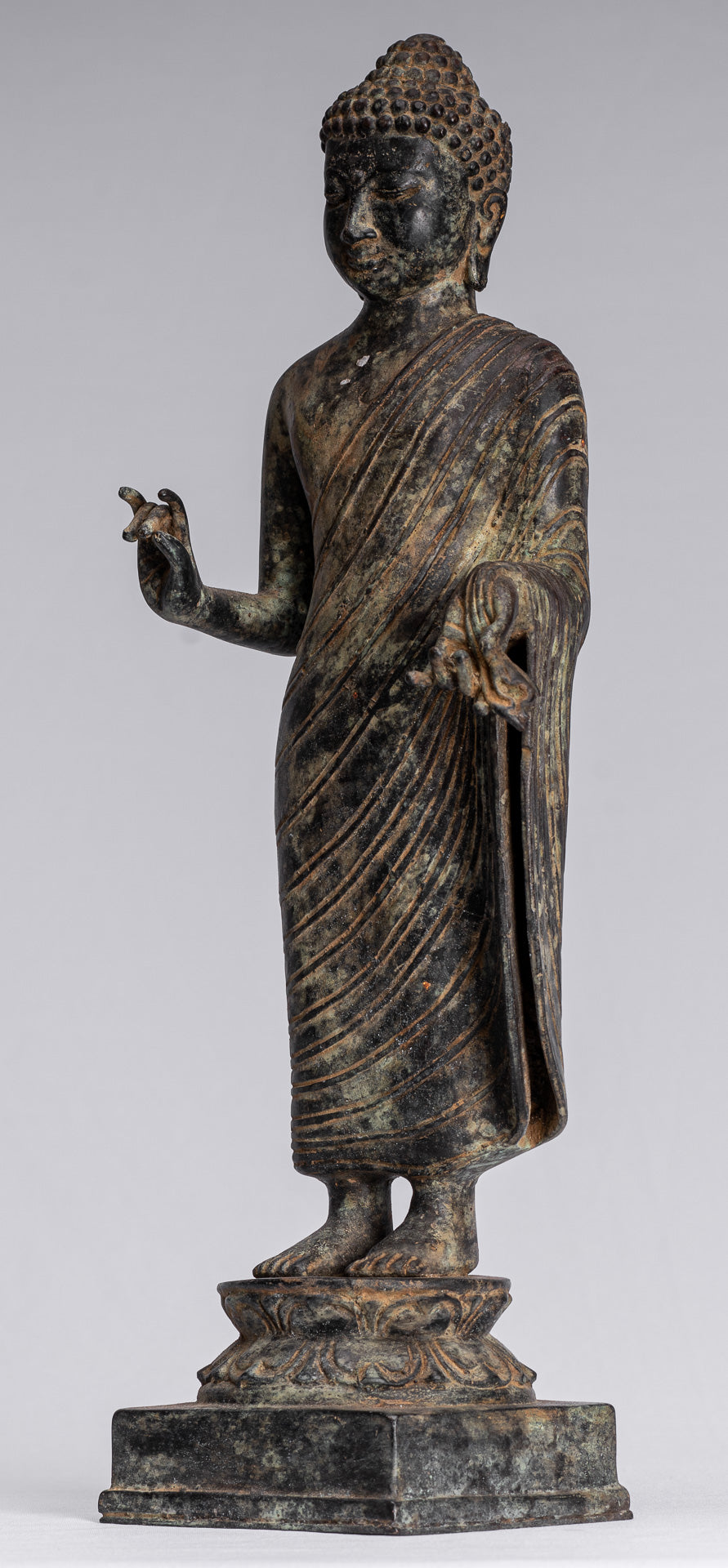 Statue de Bouddha – Bouddha d'enseignement javanais en bronze de style indonésien antique – 40 cm/16"