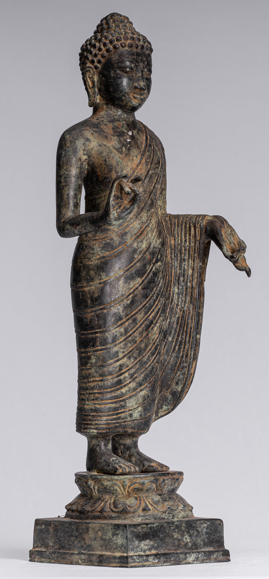 Statue de Bouddha – Bouddha d'enseignement javanais en bronze de style indonésien antique – 40 cm/16"