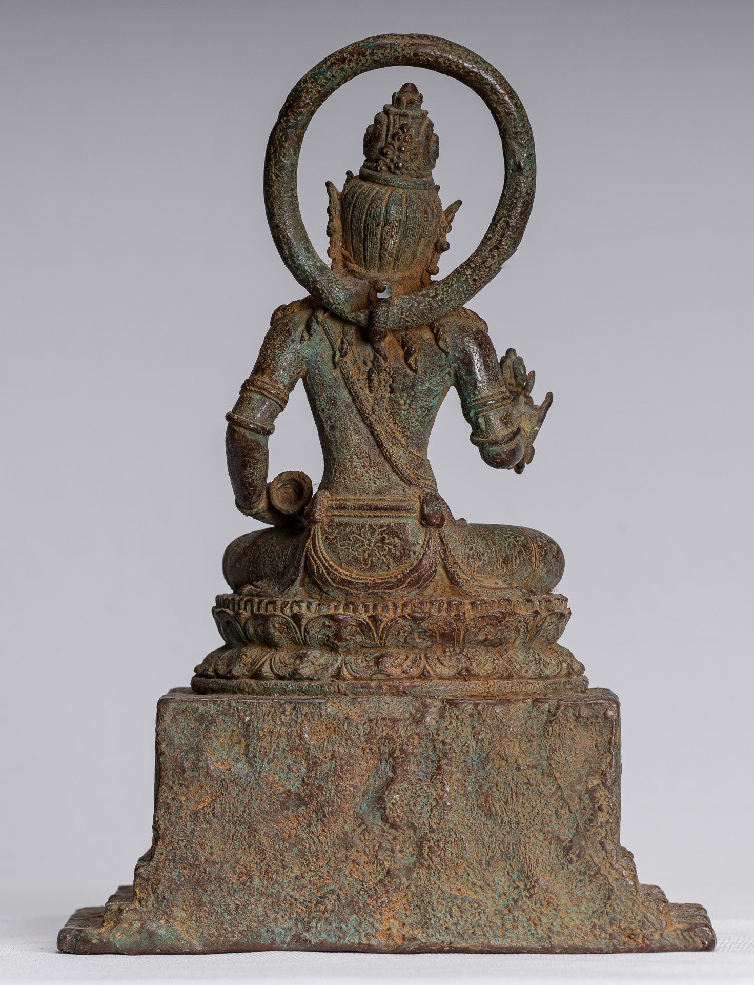Tara Statue - Antique Java Style Majapahit Seated Bronze Devi Vajra Tara Statue - 25cm/10"