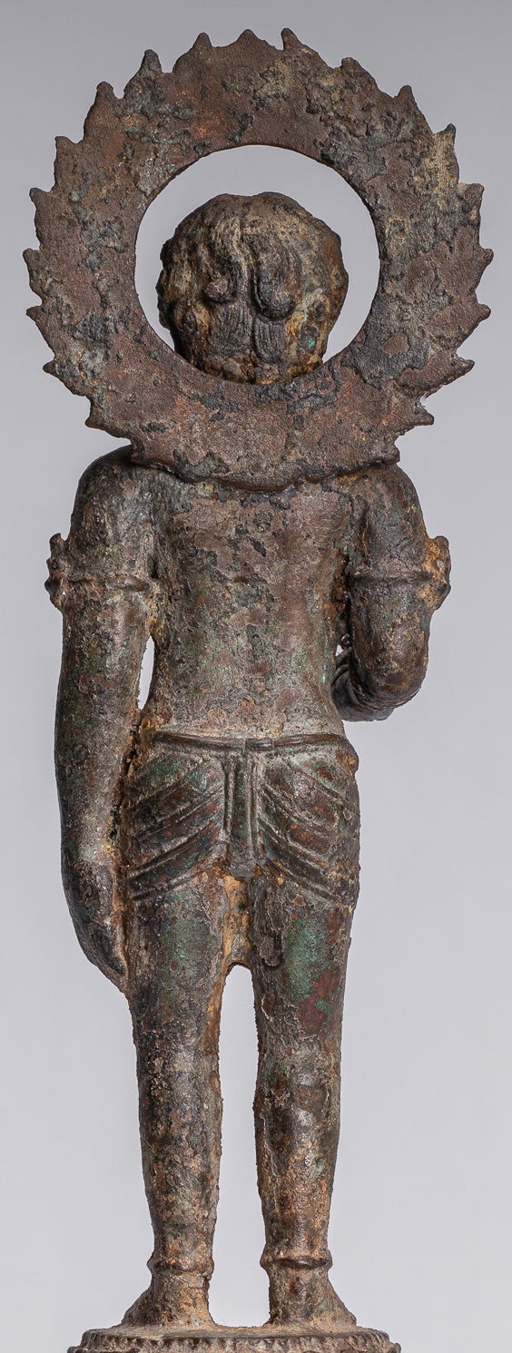 Devotee Statue - Antique Indonesian Style Bronze Javanese Devotee of Buddha Statue - 27cm/11"