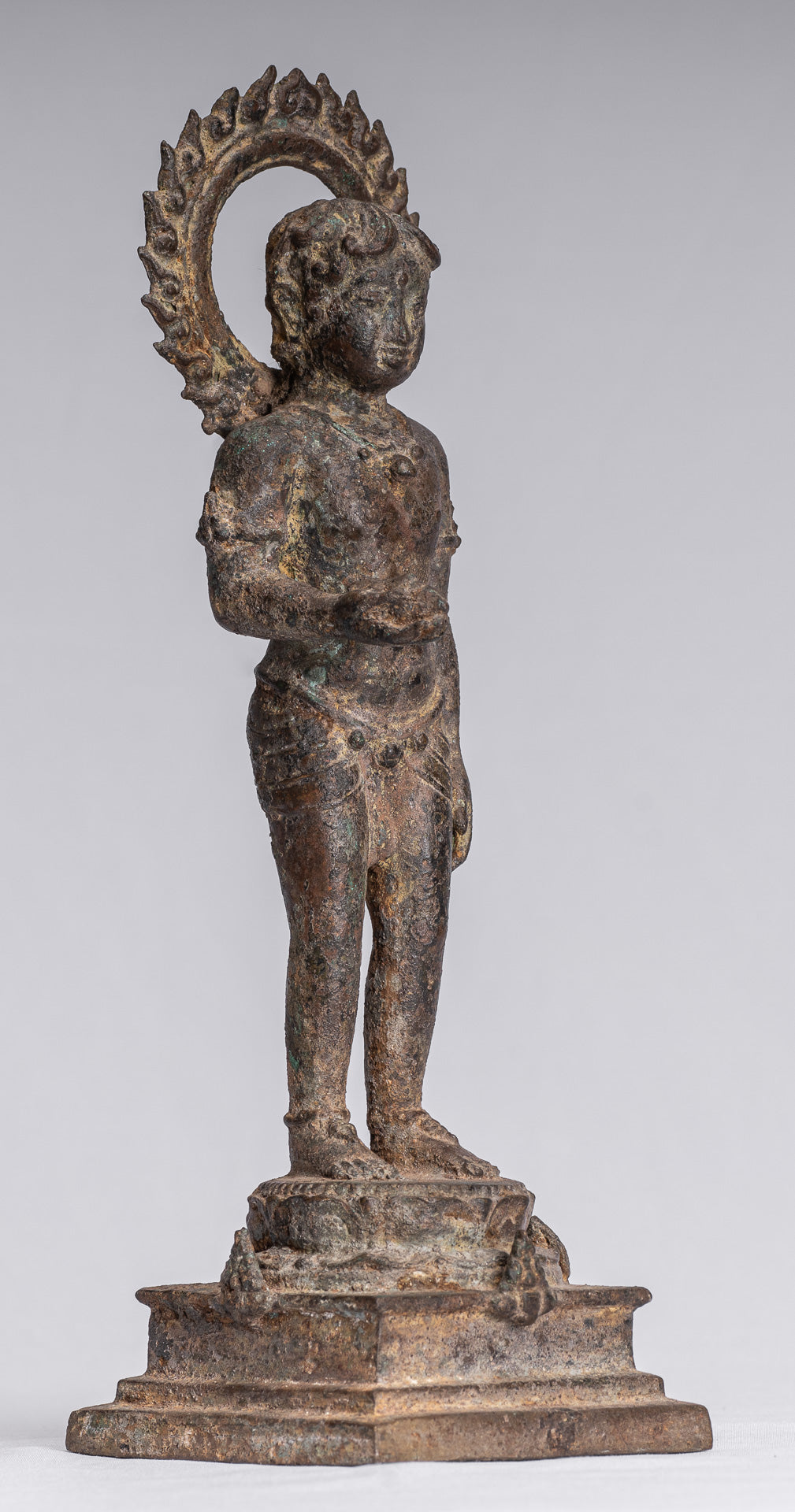 Devotee Statue - Antique Indonesian Style Bronze Javanese Devotee of Buddha Statue - 27cm/11"