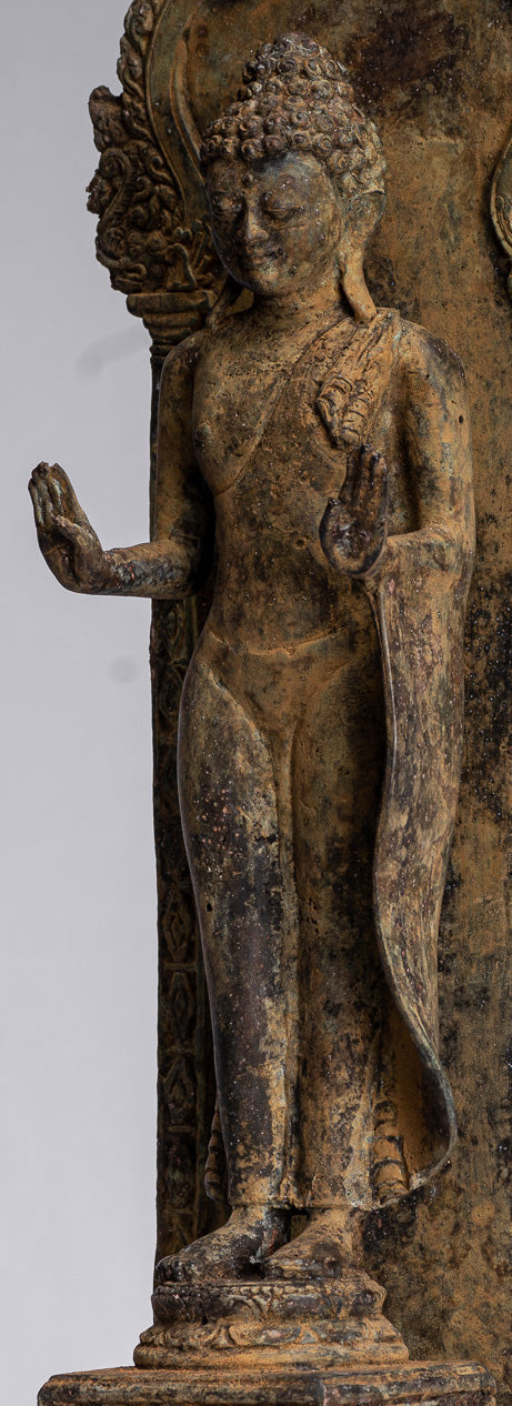 Statue de Bouddha – Bouddha de protection javanais debout en bronze de style indonésien antique – 37 cm/15"