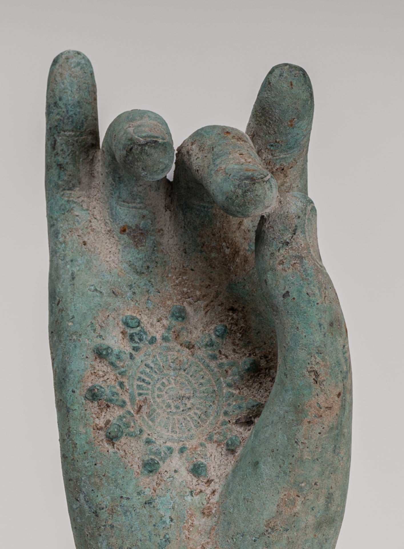 Mounted Antique Khmer Style Southeast Asia Bronze Teaching Hand - 28cm/11"