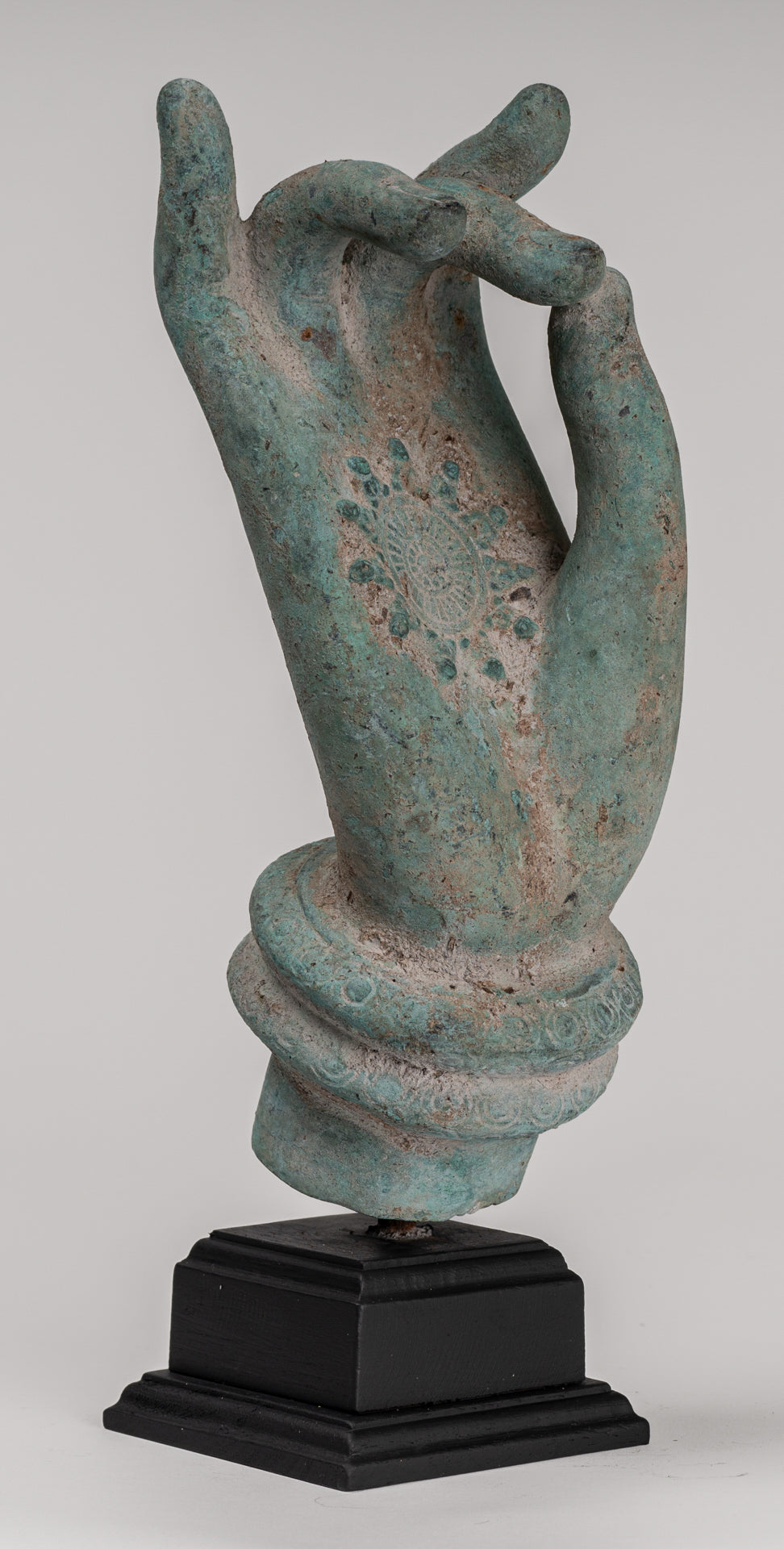 Mounted Antique Khmer Style Southeast Asia Bronze Teaching Hand - 28cm/11"
