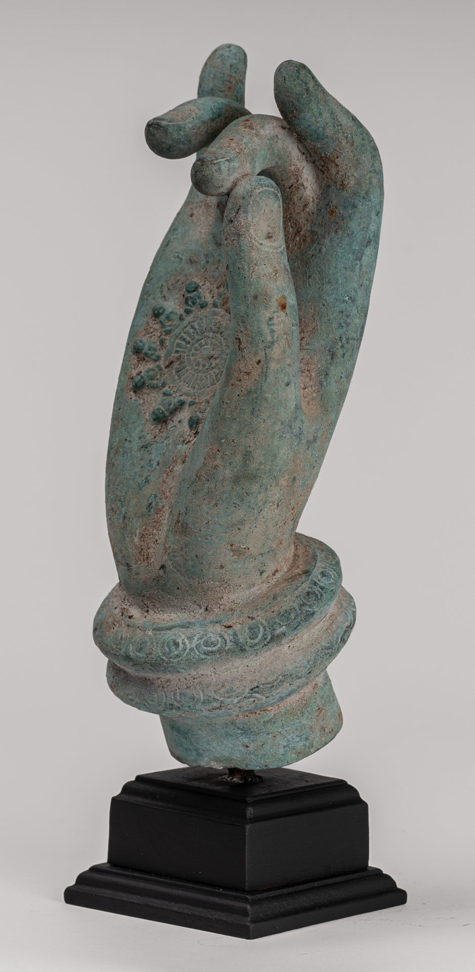 Mounted Antique Khmer Style Southeast Asia Bronze Teaching Hand - 28cm/11"