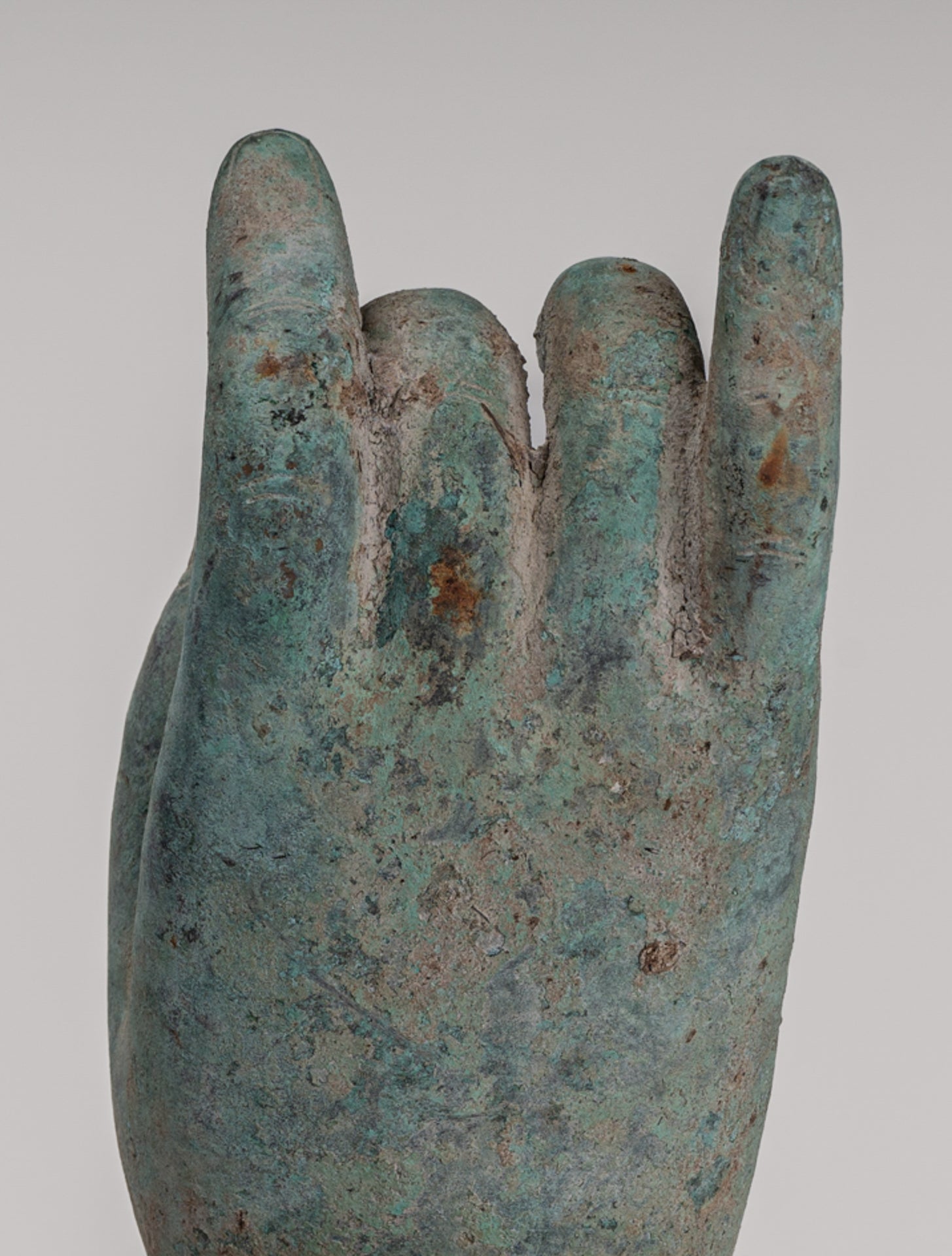 Mounted Antique Khmer Style Southeast Asia Bronze Teaching Hand - 28cm/11"