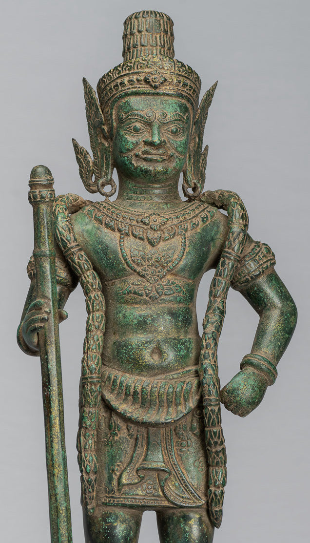 Statua del Guardian - Antique Khmer Bronze Koh Ker Style Yaksha Temple Guardian - 56 cm / 22 "