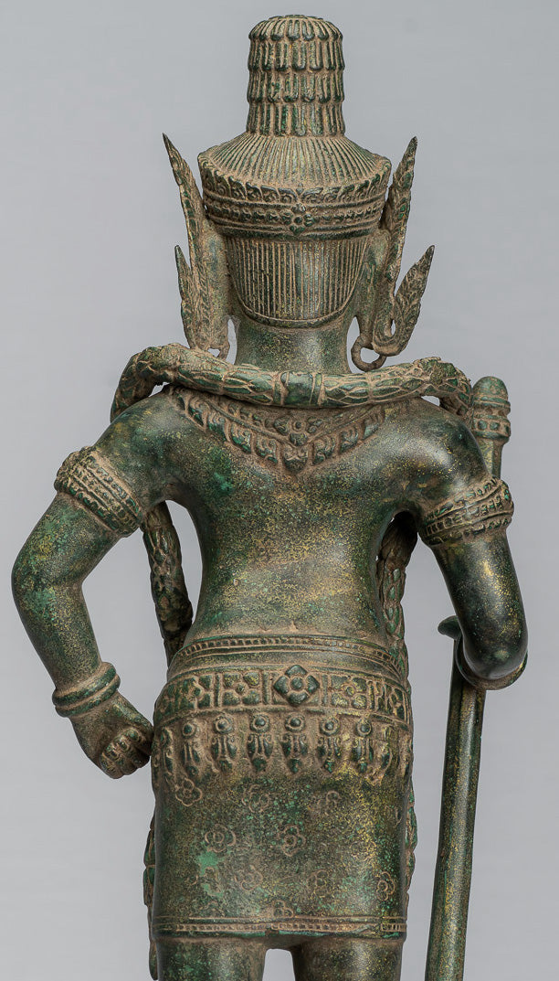 Statua del Guardian - Antique Khmer Bronze Koh Ker Style Yaksha Temple Guardian - 56 cm / 22 "