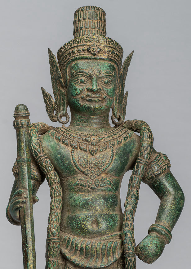 Statua del Guardian - Antique Khmer Bronze Koh Ker Style Yaksha Temple Guardian - 56 cm / 22 "