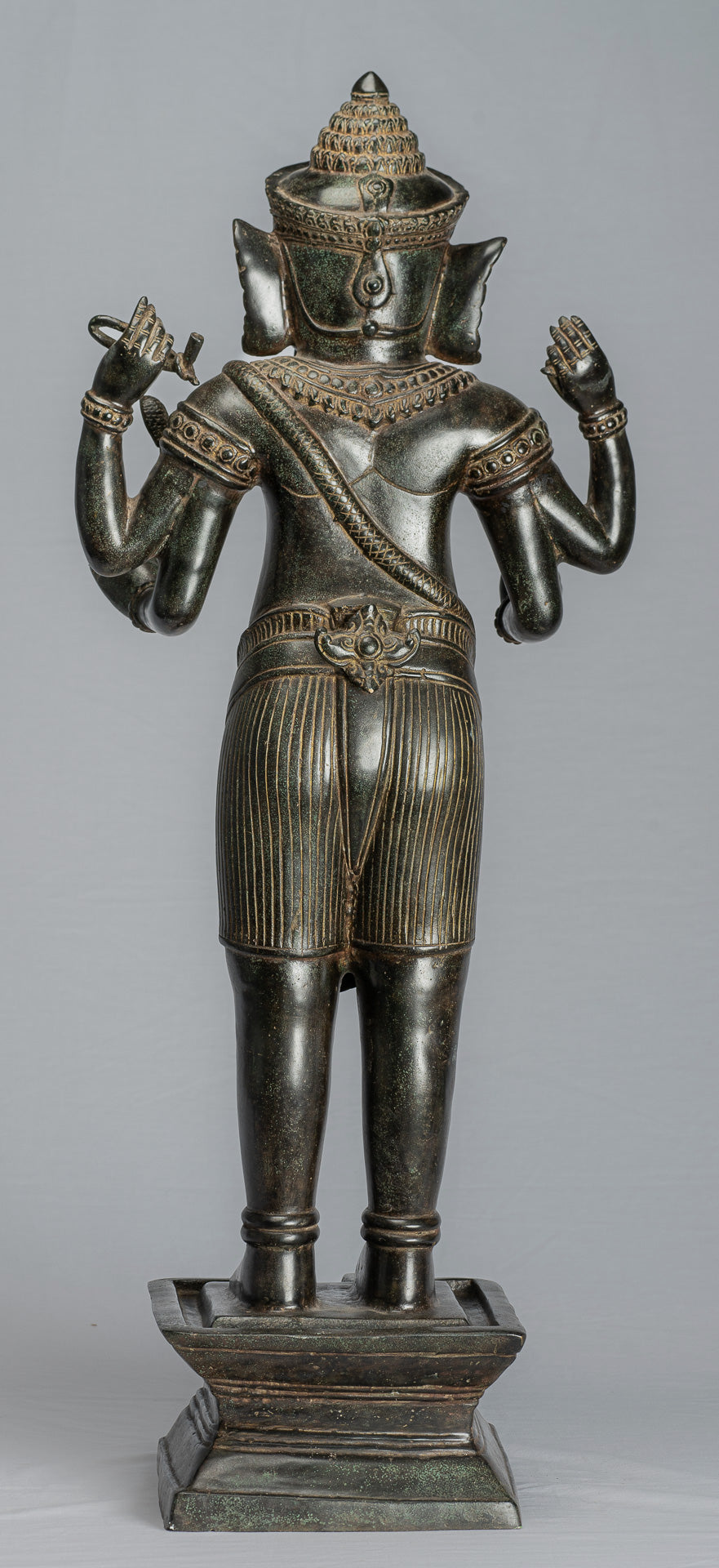 Ganesha Statue - Antique Khmer Style Standing Bronze Angkor Wat Ganesha Statue and Yoni - 88cm/35"