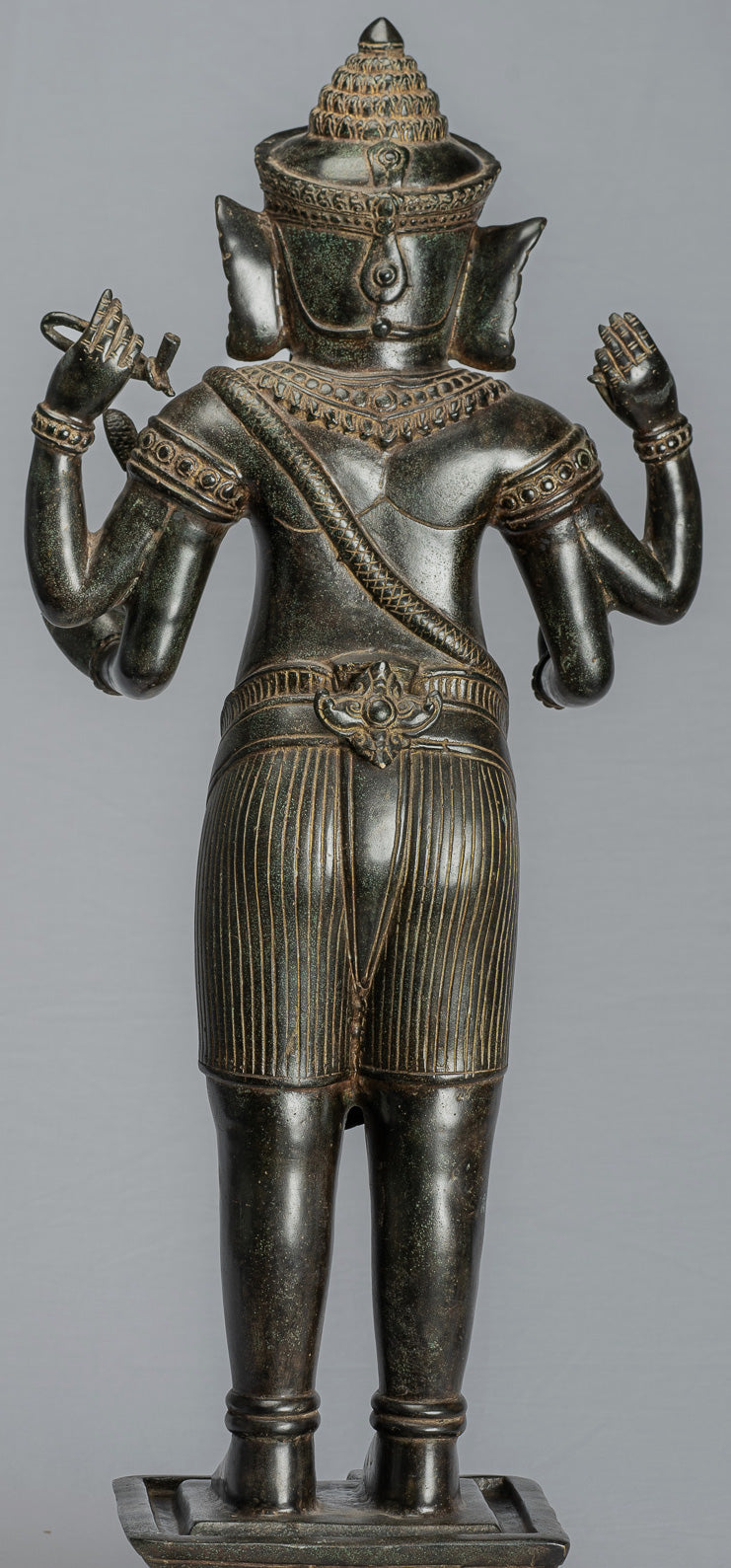 Ganesha Statue - Antique Khmer Style Standing Bronze Angkor Wat Ganesha Statue and Yoni - 88cm/35"