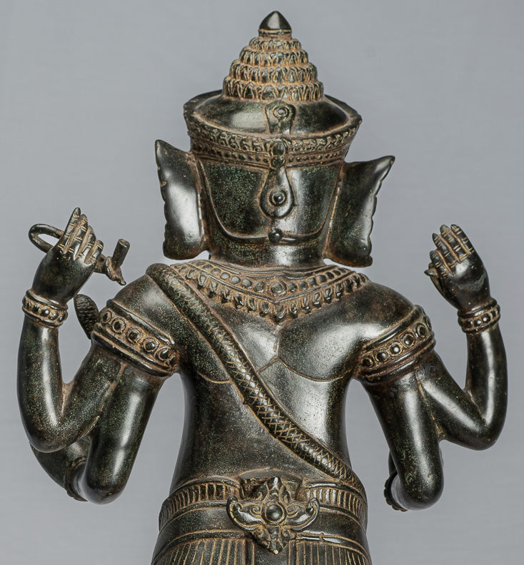 Ganesha Statue - Antique Khmer Style Standing Bronze Angkor Wat Ganesha Statue and Yoni - 88cm/35"
