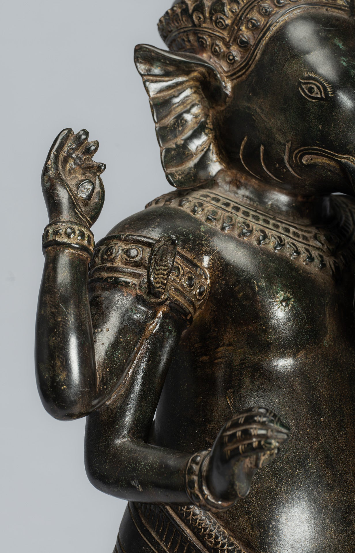 Ganesha Statue - Antique Khmer Style Standing Bronze Angkor Wat Ganesha Statue and Yoni - 88cm/35"
