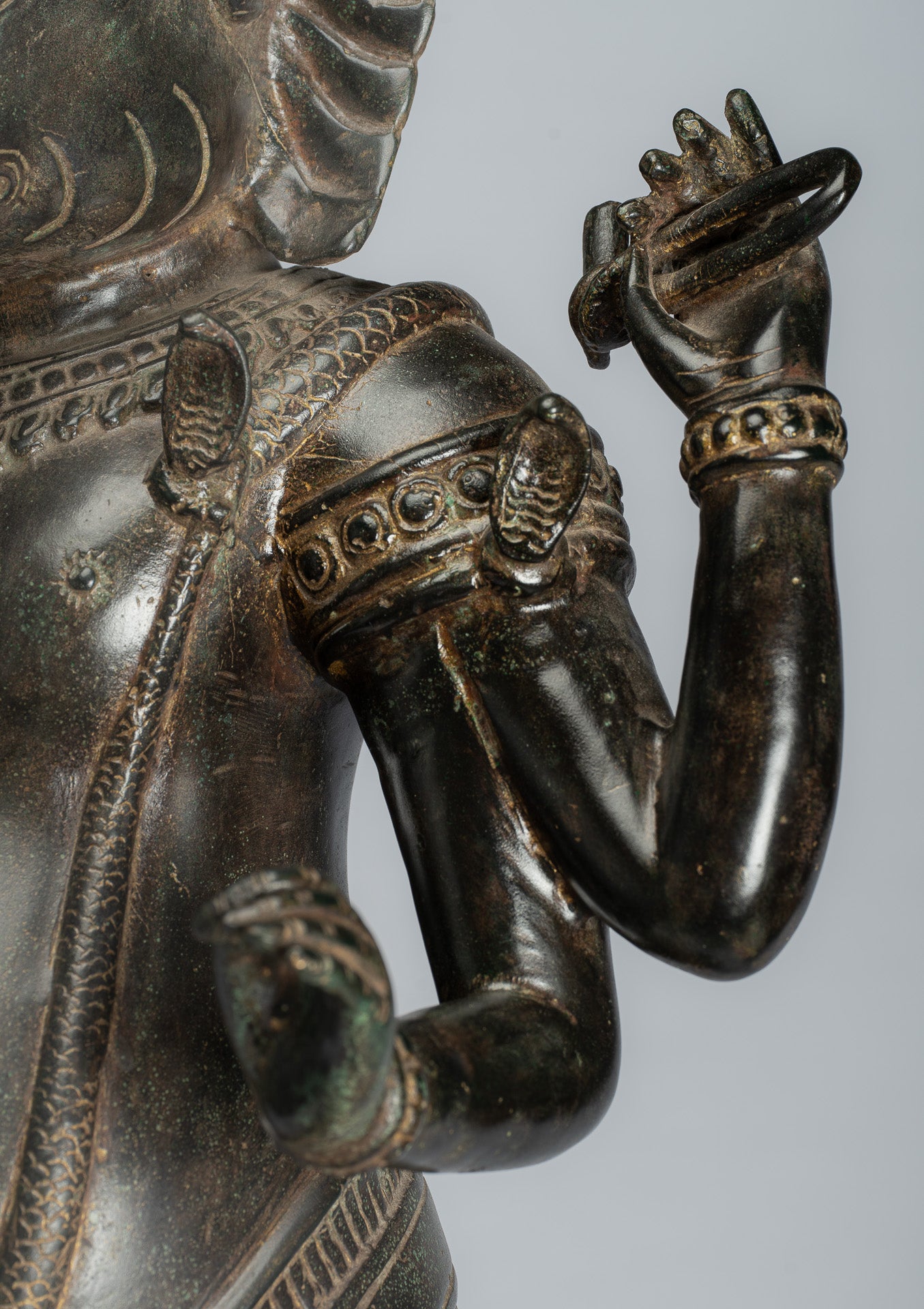 Ganesha Statue - Antique Khmer Style Standing Bronze Angkor Wat Ganesha Statue and Yoni - 88cm/35"