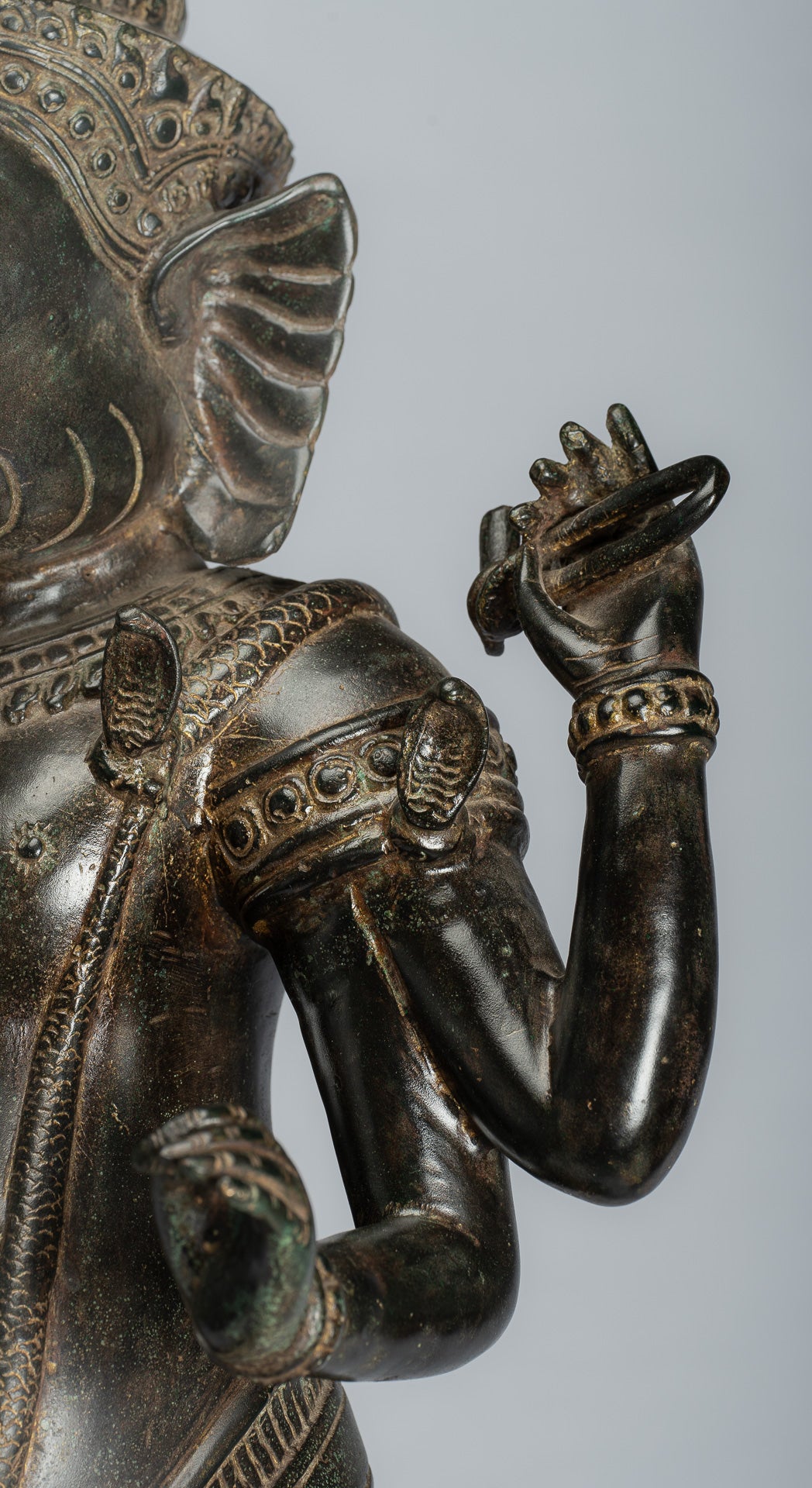 Ganesha Statue - Antique Khmer Style Standing Bronze Angkor Wat Ganesha Statue and Yoni - 88cm/35"