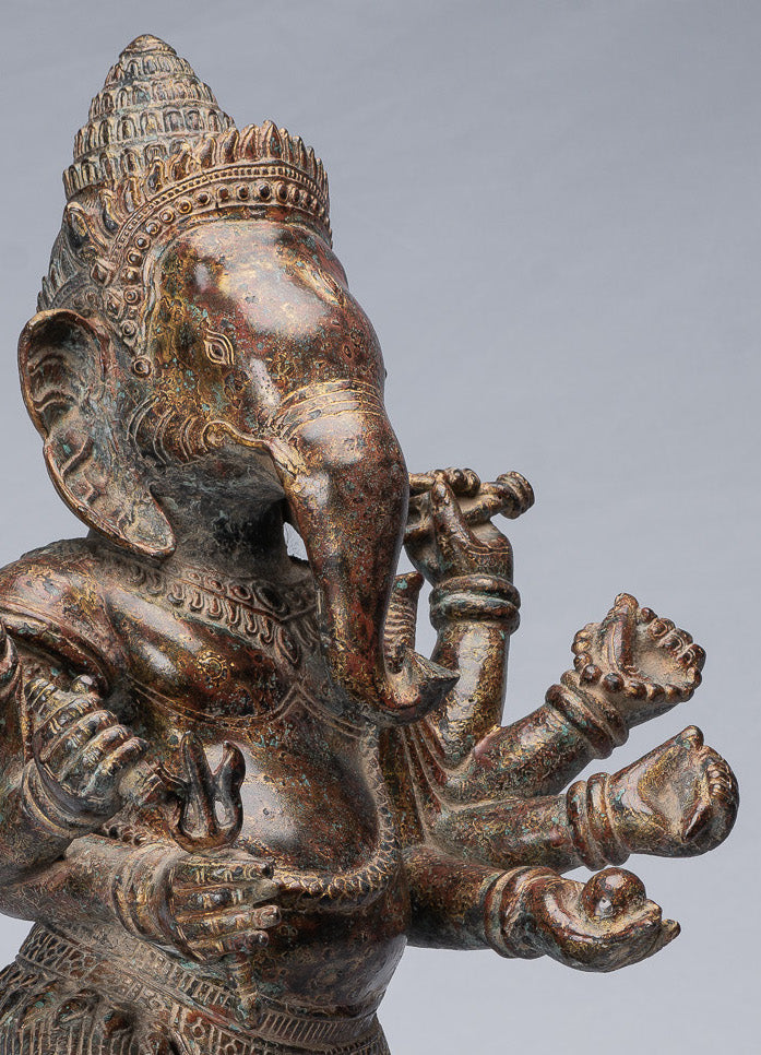 Statue Ganesha - Statua di Ganesh in bronzo di bronzo in stile khmer - 61 cm/24 "
