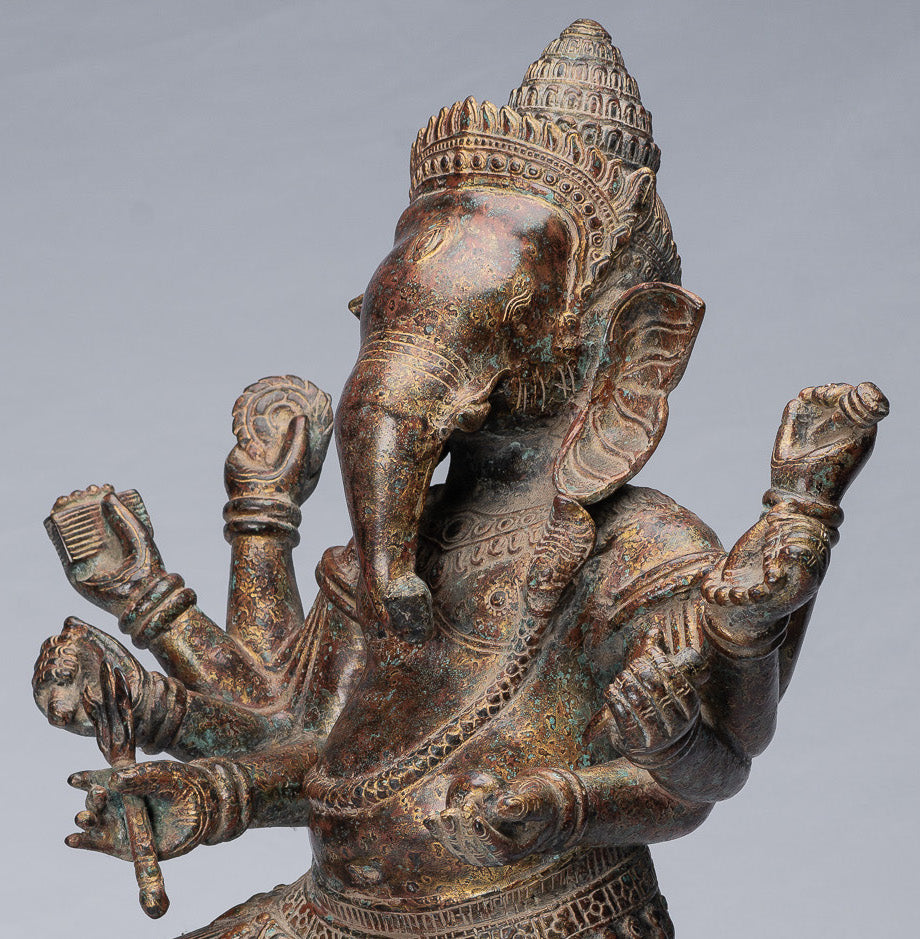 Statue Ganesha - Statua di Ganesh in bronzo di bronzo in stile khmer - 61 cm/24 "