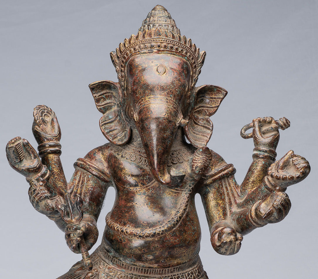 Statue Ganesha - Statua di Ganesh in bronzo di bronzo in stile khmer - 61 cm/24 "