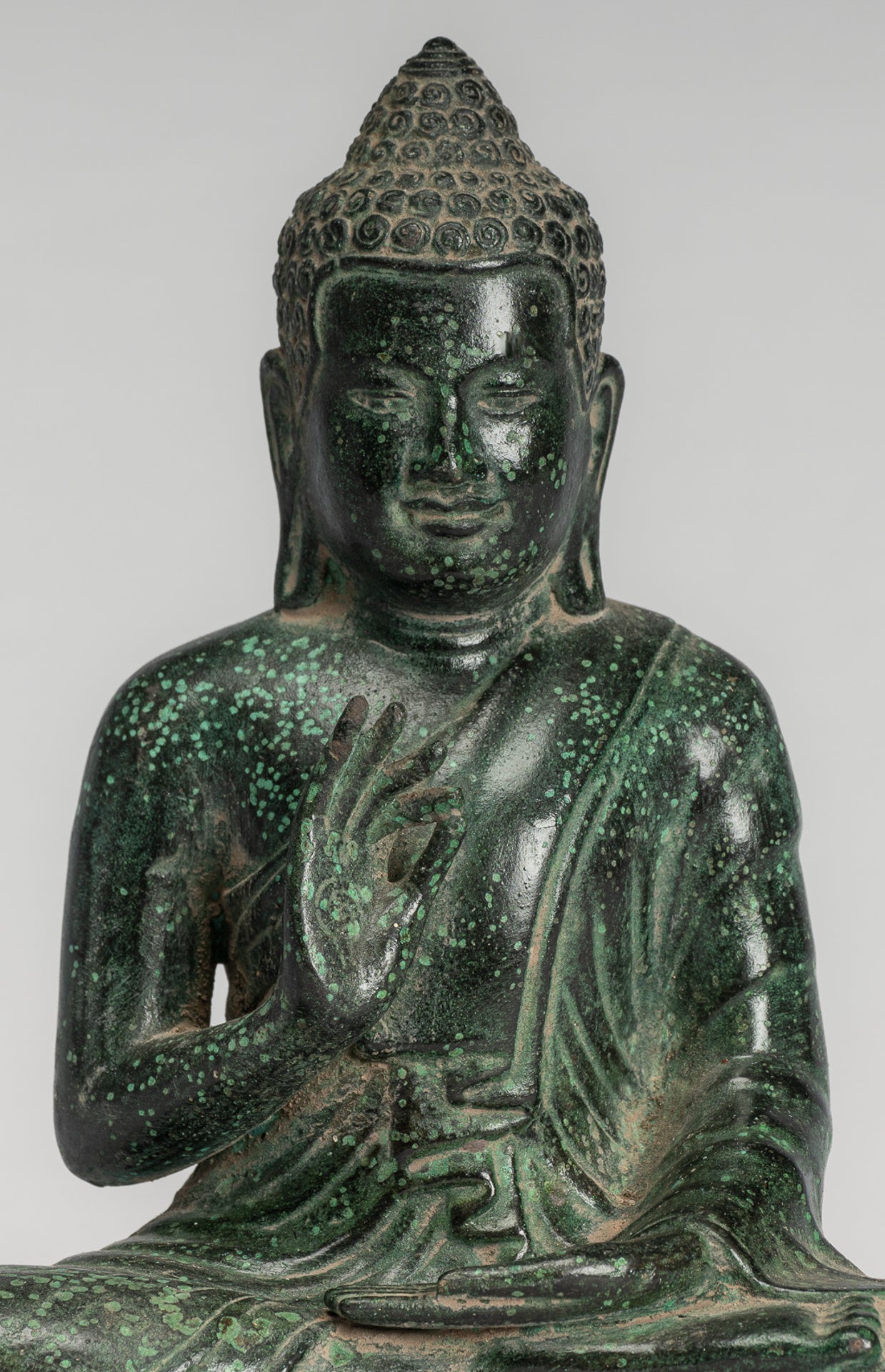 Buddha Statue - Buddha - Antique Khmer Style Seated Bronze Teaching Buddha Statue - 20cm/8"