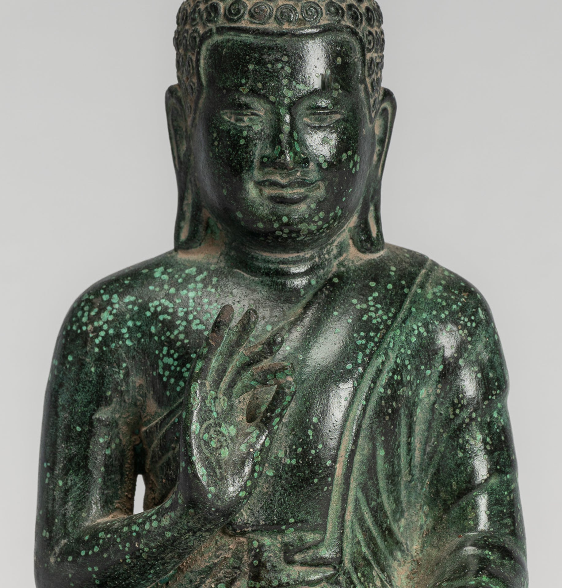 Buddha Statue - Buddha - Antique Khmer Style Seated Bronze Teaching Buddha Statue - 20cm/8"