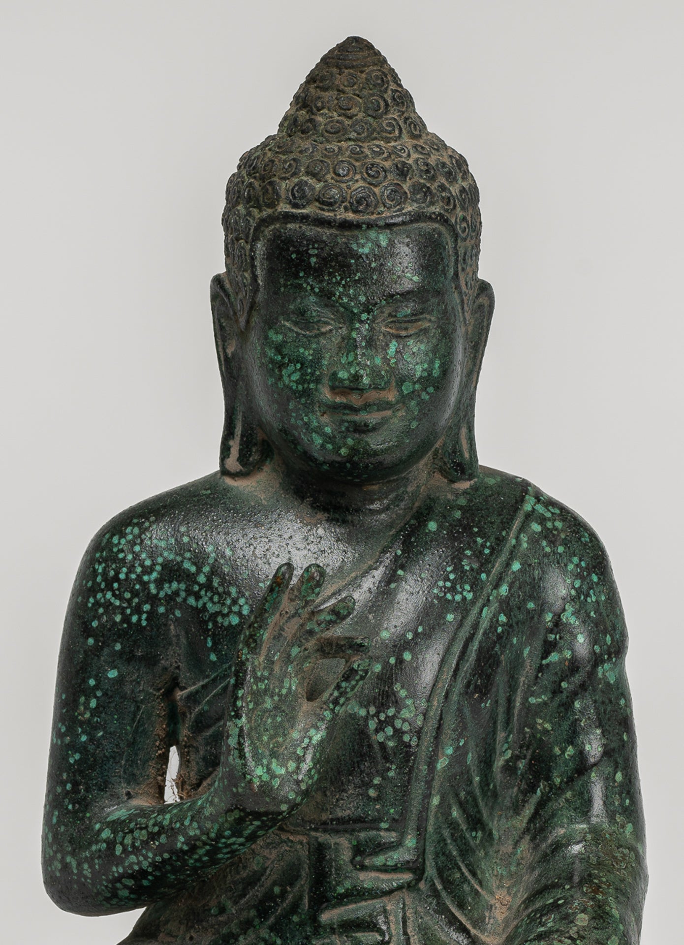 Buddha Statue - Buddha - Antique Khmer Style Seated Bronze Teaching Buddha Statue - 20cm/8"