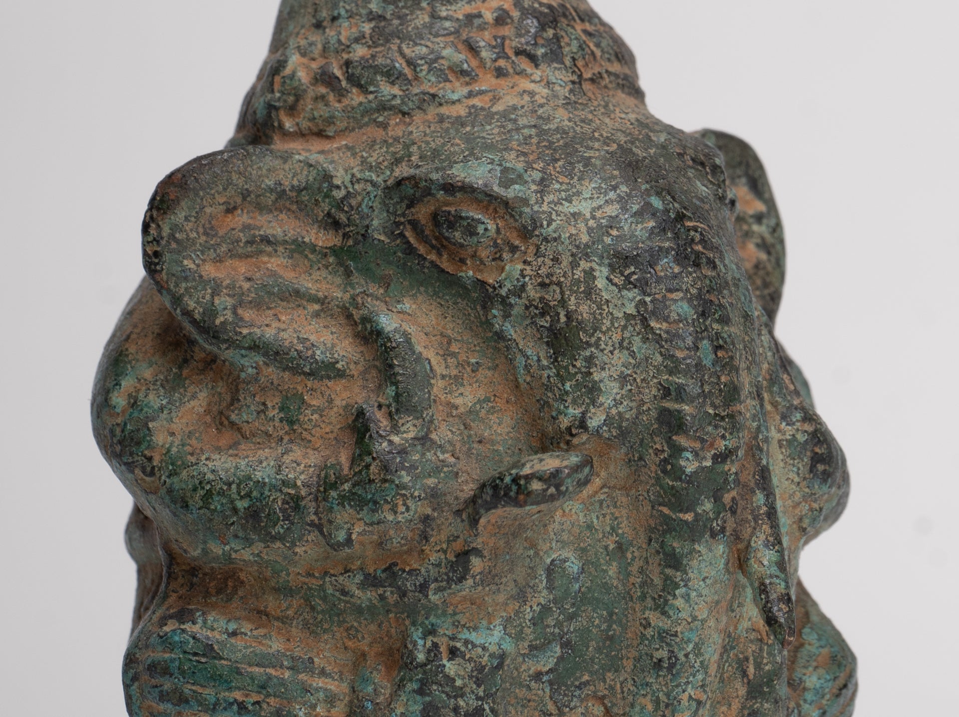 Antique Khmer Style Bronze Seated Round Elephant Statue - 10cm/4" Tall