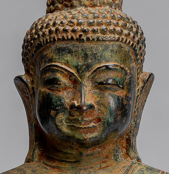Buddha-Statue – sitzender javanischer Erleuchtungs-Buddha aus Bronze im antiken indonesischen Stil – 35 cm