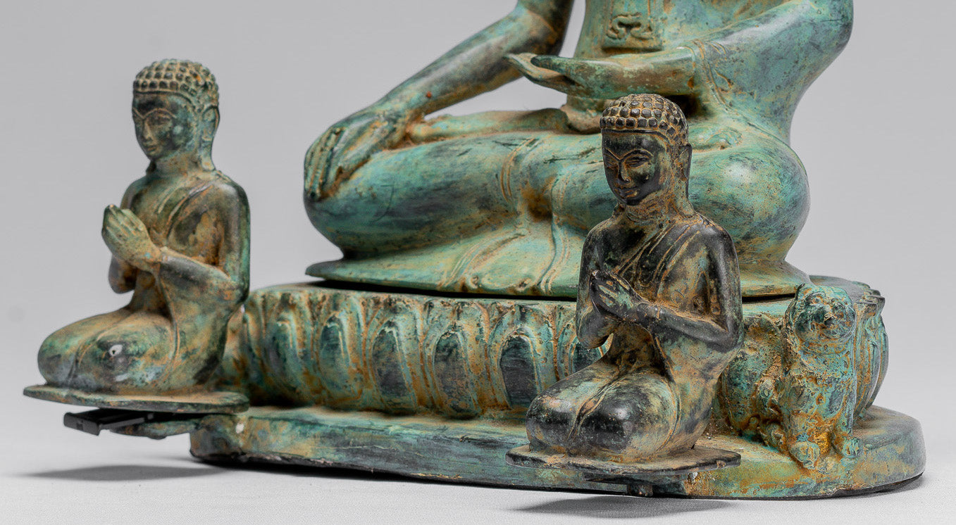 Buddha Statue-Antike Indonesische Stil Seated Bronze Javanese Erleuchtung Buddha mit Jüngern-32cm/13 "