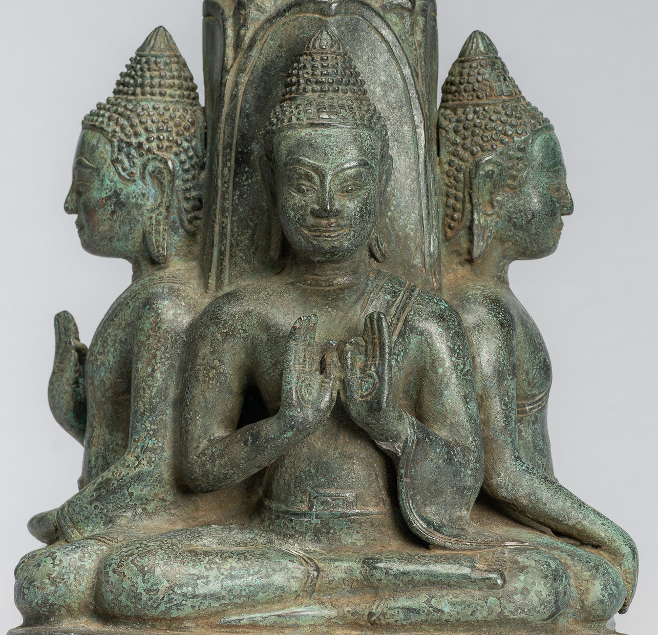 Antique Khmer Style Southeast Asia Bronzo Buddha Statua a quattro vie - 28 cm/11 "